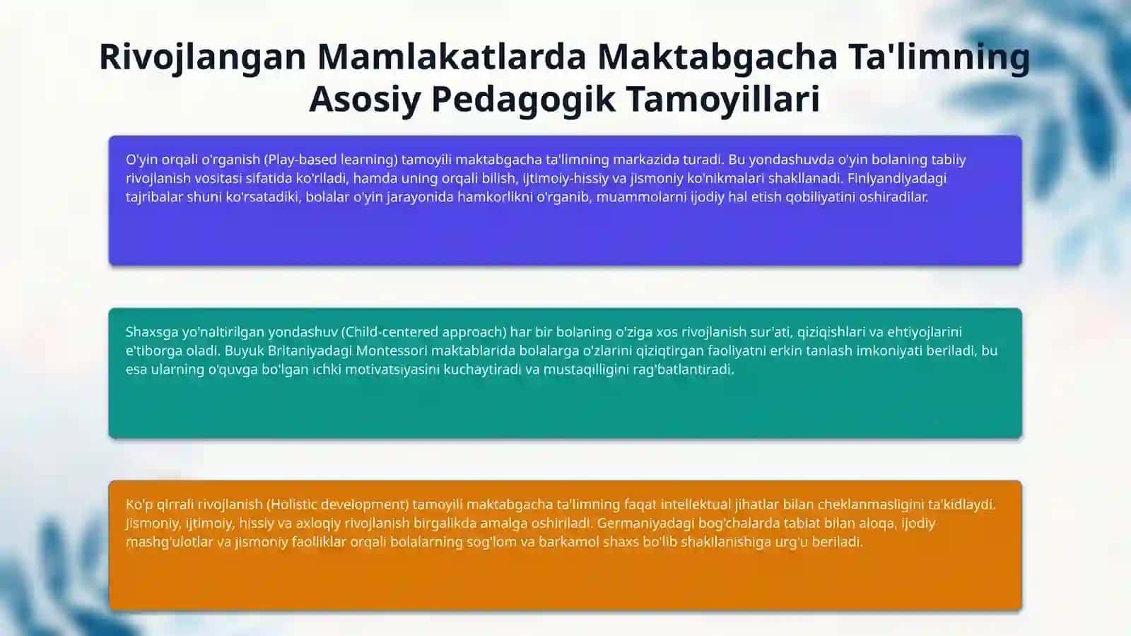 Rivojlangan davlatlarda maktabgacha ta'lim tizimining o'ziga xos jihatlari. 4