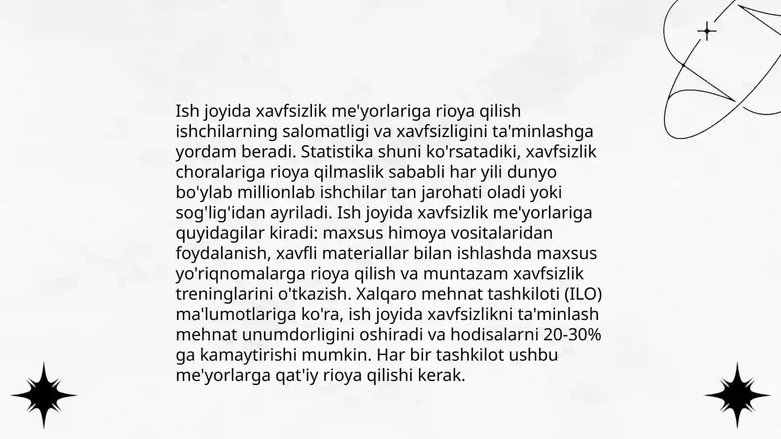 O’zbekiston Respublikasi Vazirlar Mahkamasi qaroriga asosan 273- sonli namunaviy nizomning mehnatni muhofaza qilish sohasida tutgan o’rni 4