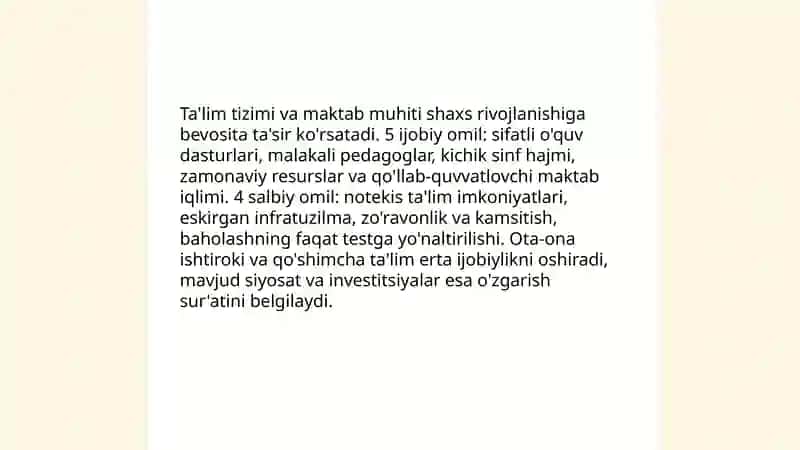 Shaxsning rivojlanishi uchun ta'sir etuvchi ijobiy va salbiy omillar 4