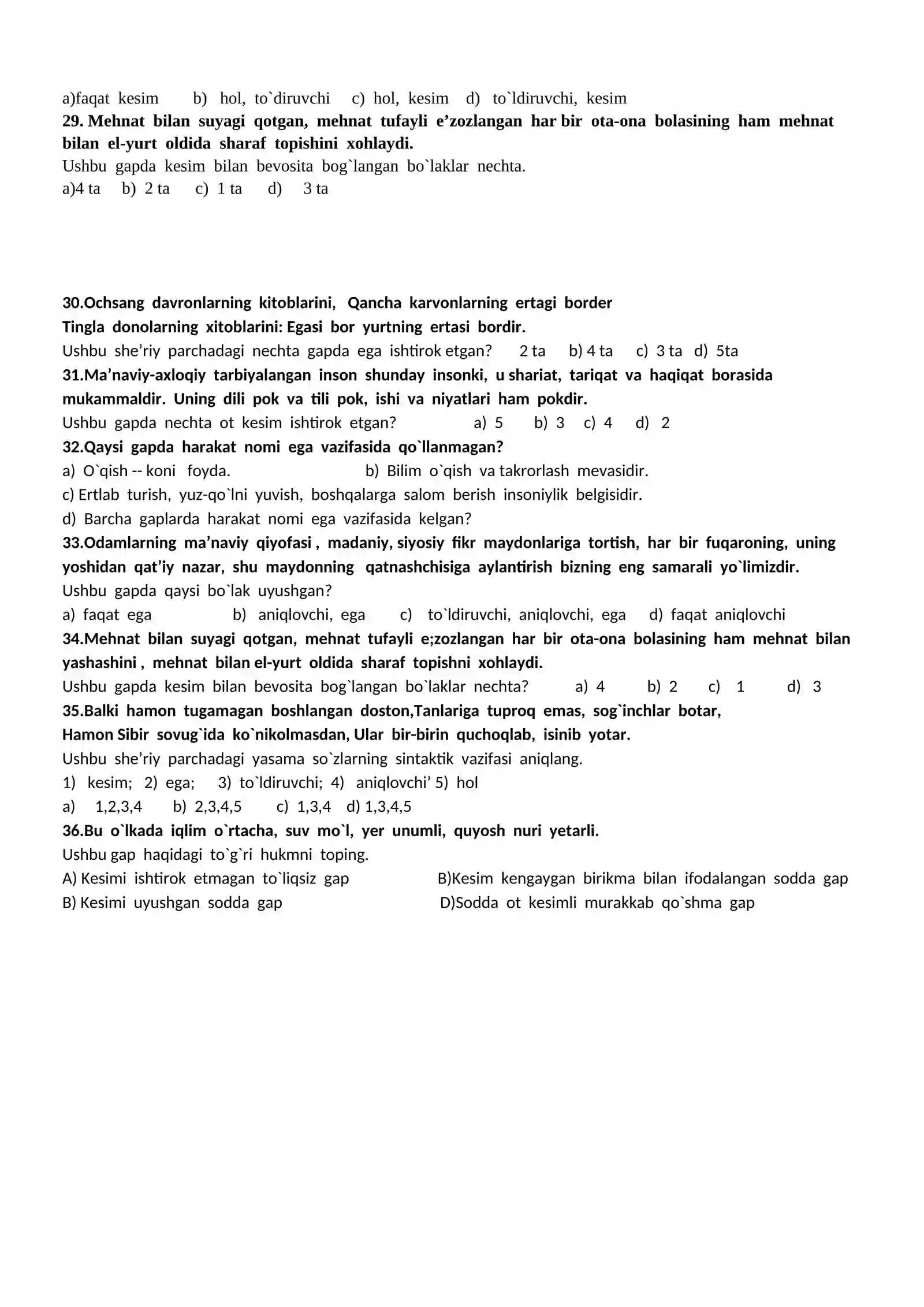 Gap bo`laklari yuzasidan test savollari 4