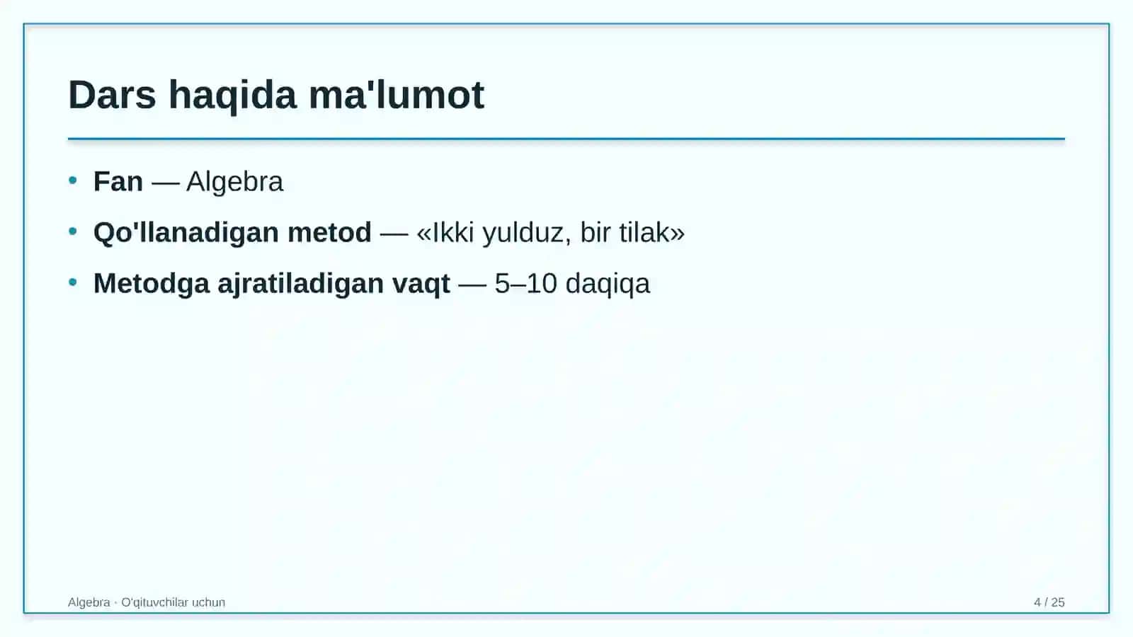 algebra darslarida ikki yulduz bir tilak metodidan foydalanish 3510 4