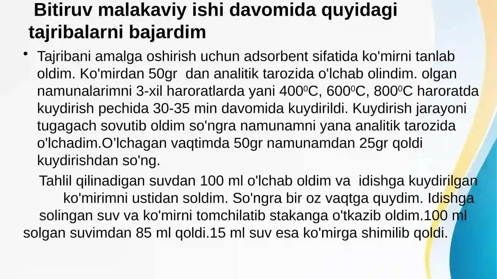 Oqovasuvlarni tozalash mavzusidagi malakaviy bitiruvchi asosida tayyorlagan taqdimot 4