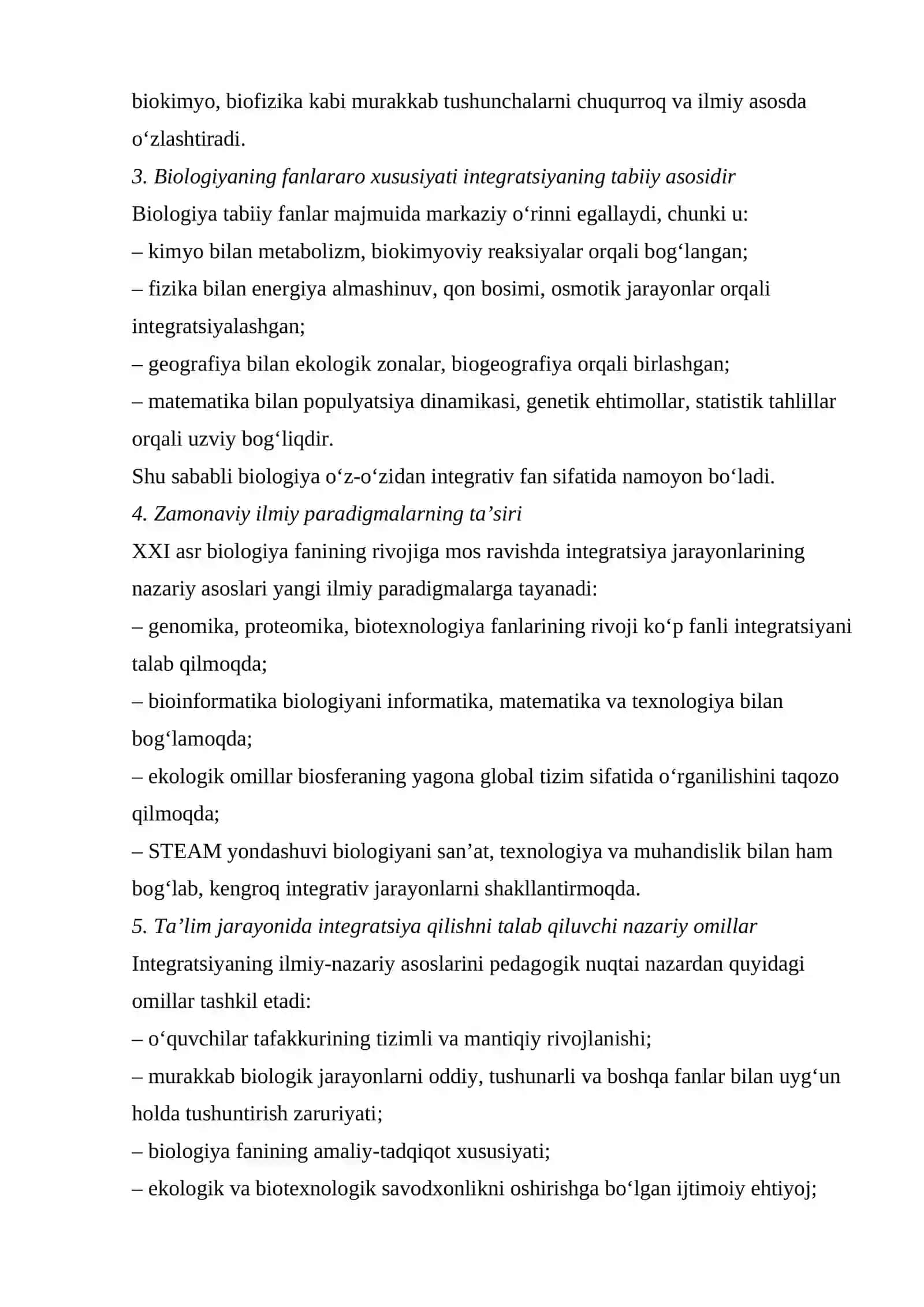 BIOLOGIYA FANLARIDAGI INTEGRATSION JARAYONLAR VA UNING TA’LIMDAGI AHAMIYATI 4