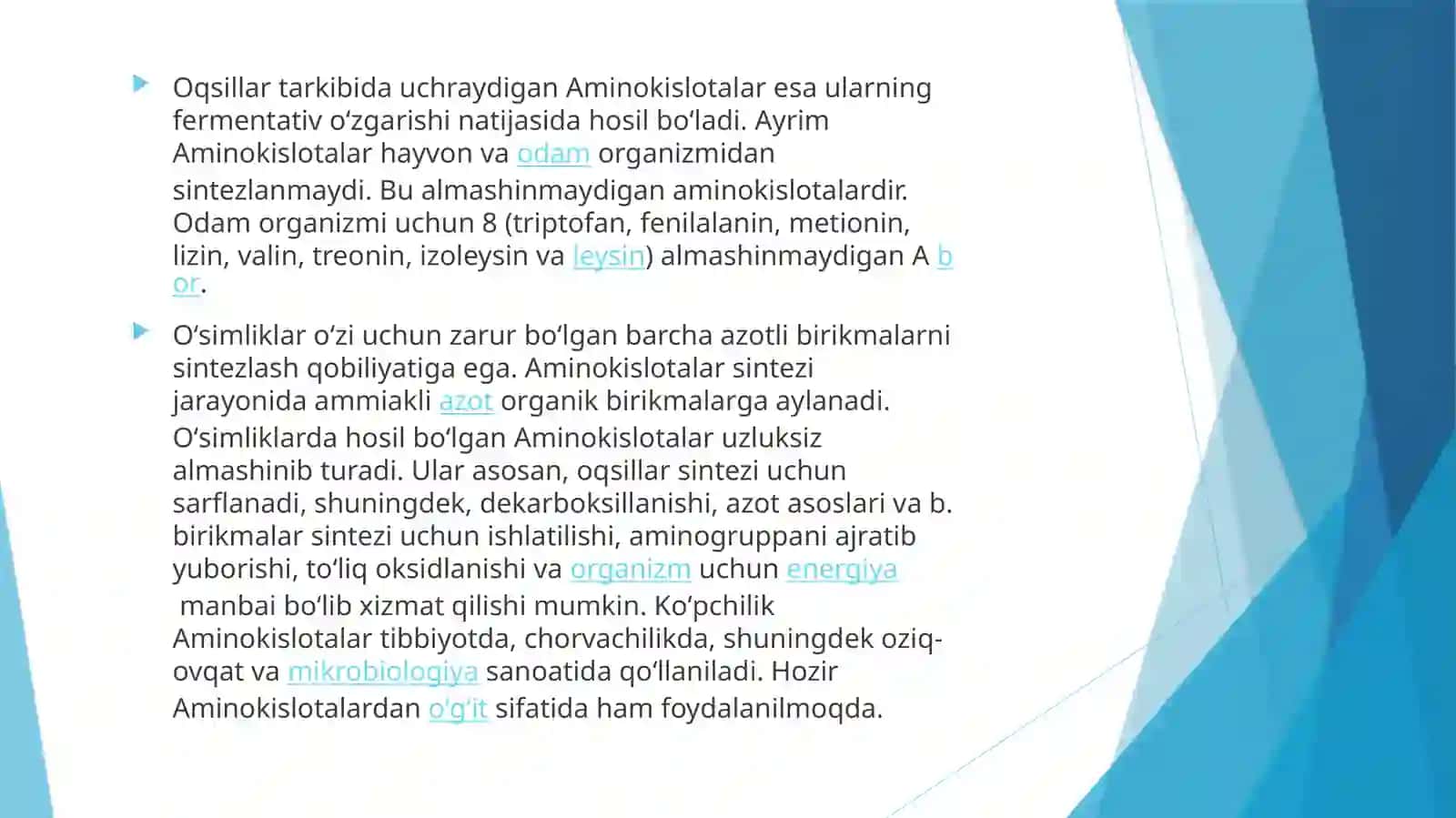 Aminokislota va oqsillarning kimyoviy va tibbiy biologik xossalari 4