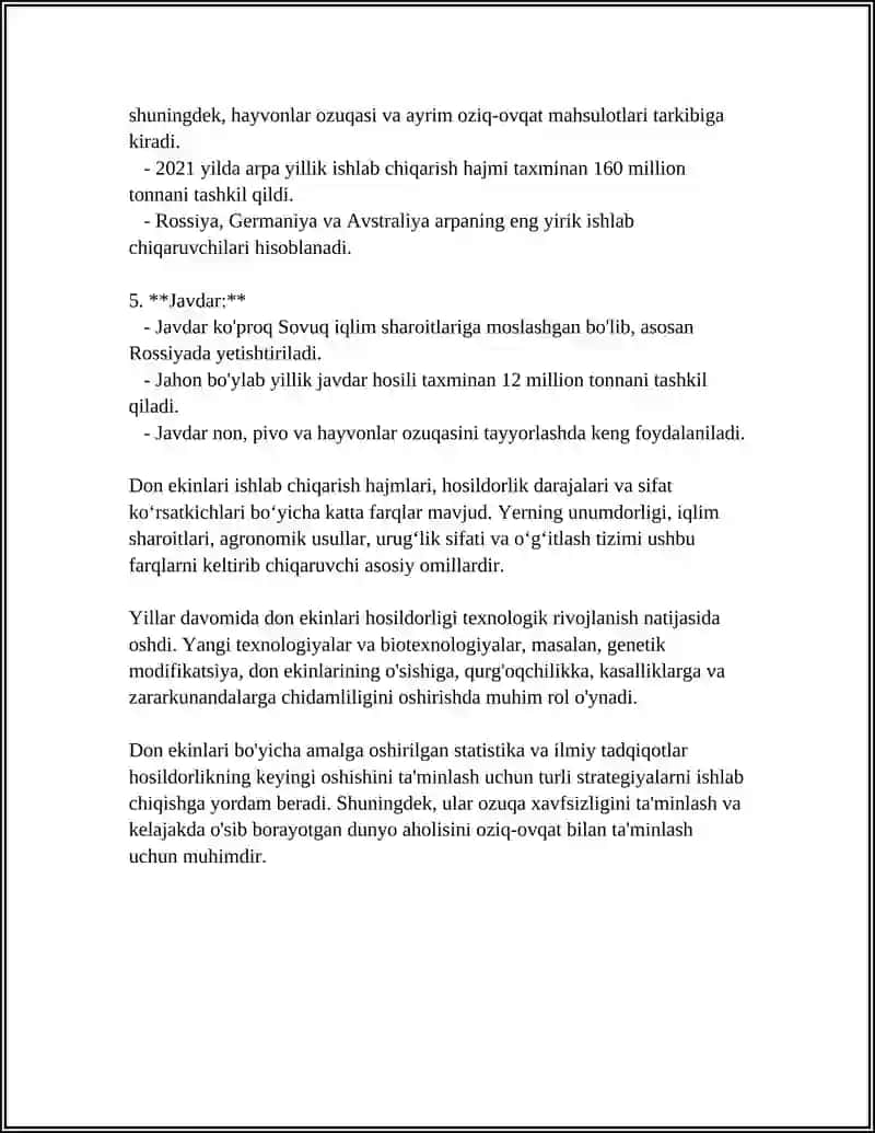 QISHLOQ XO'JALIK EKIN TURLARI BO'YICHA MA'LUMOTLAR BAZASINI TUZISH 4