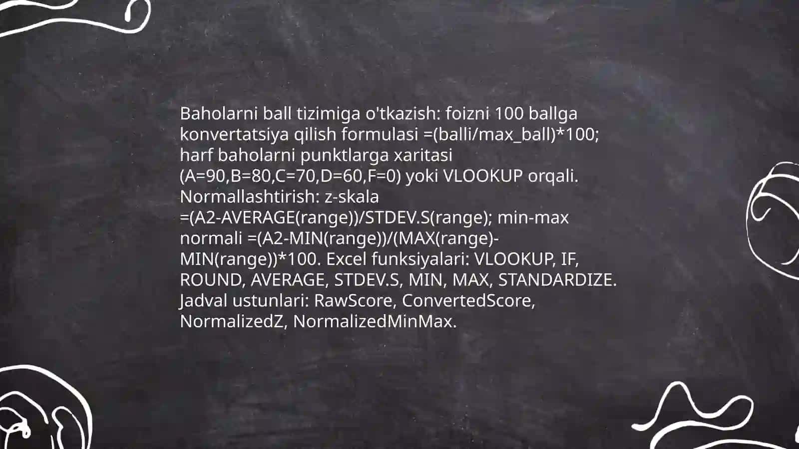 Excel dasturida guruh talabalarining fanlar bo'yicha o'zlashtirish ko'rsatkichi 4