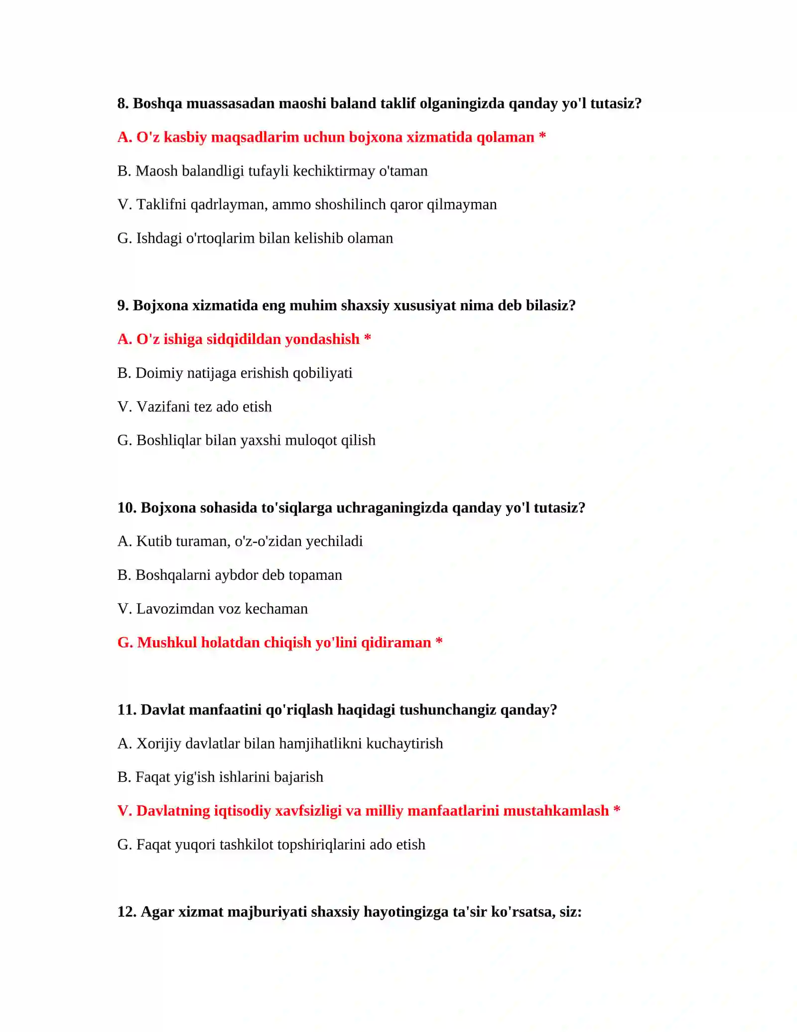 Bojxona organlariga kirish testlari 4