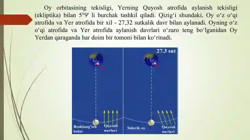 Oyning harakati va fazalari.Quyosh va oy tutilishlari.  Teleskoplar va  ularning xarakteristikalari  mavzusiga doir masalalar yechish va ularni yechish metodikasi 4