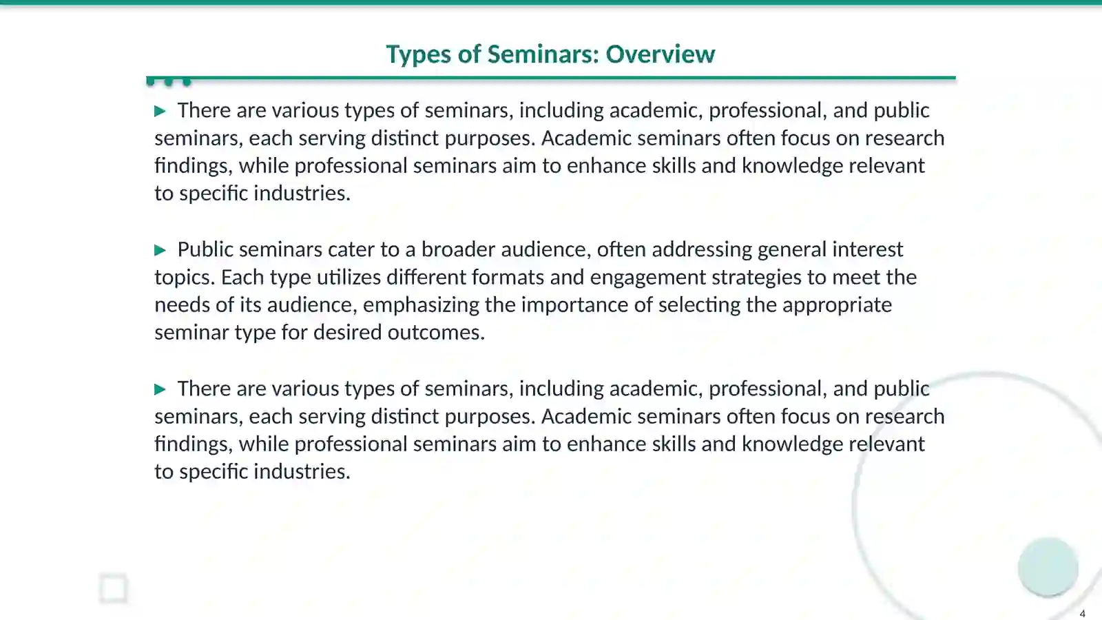 Seminars and discussion 4
