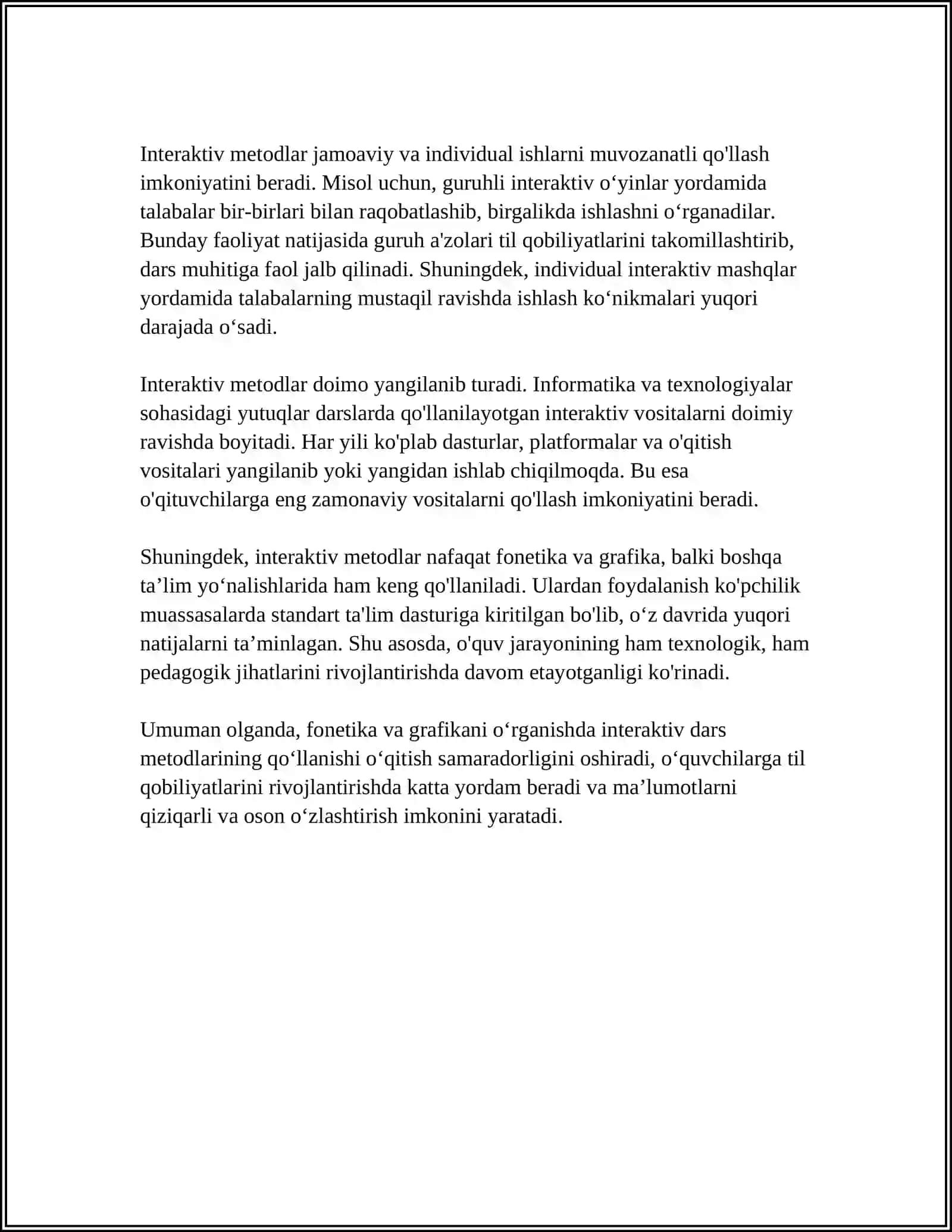 FONETIKA VA GRAFIKA ASOSLARINI ÕRGANISHDA PEDAGOGIK TAHNALOGIYALARNI QÕLLASH 4