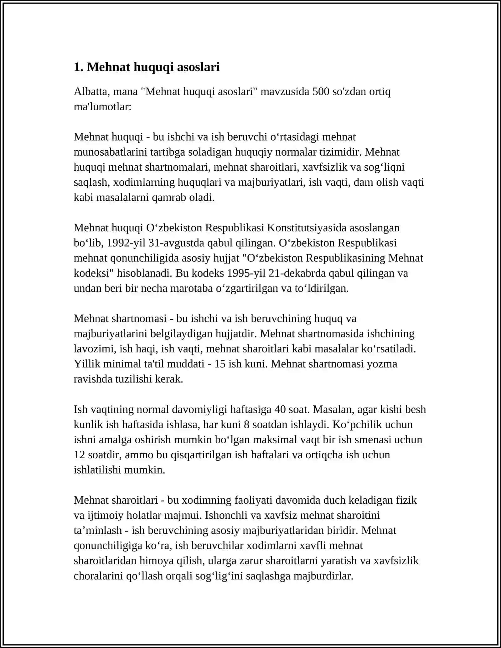 MEHNATGA OID HUQUQIY MUNOSABATLAR VA BIOETIKA TA'LIMOTI 4