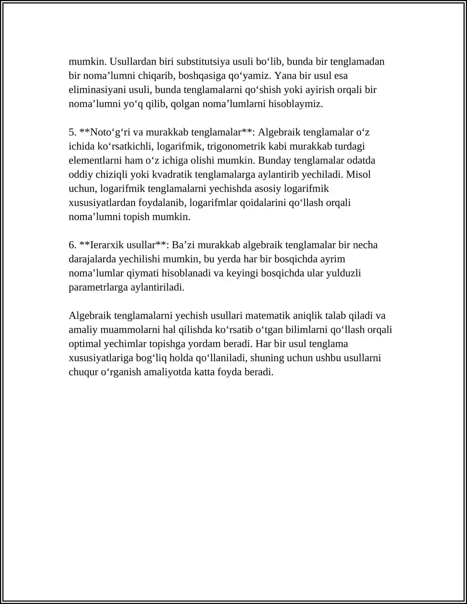 ALGEBRAIK VA TRANSTENDENT TENGLAMALARNI TAQRIBIY YECHISH USULLARINI YAQINLASHISH TEZLIGI BO‘YICHA BAHOLASH 4
