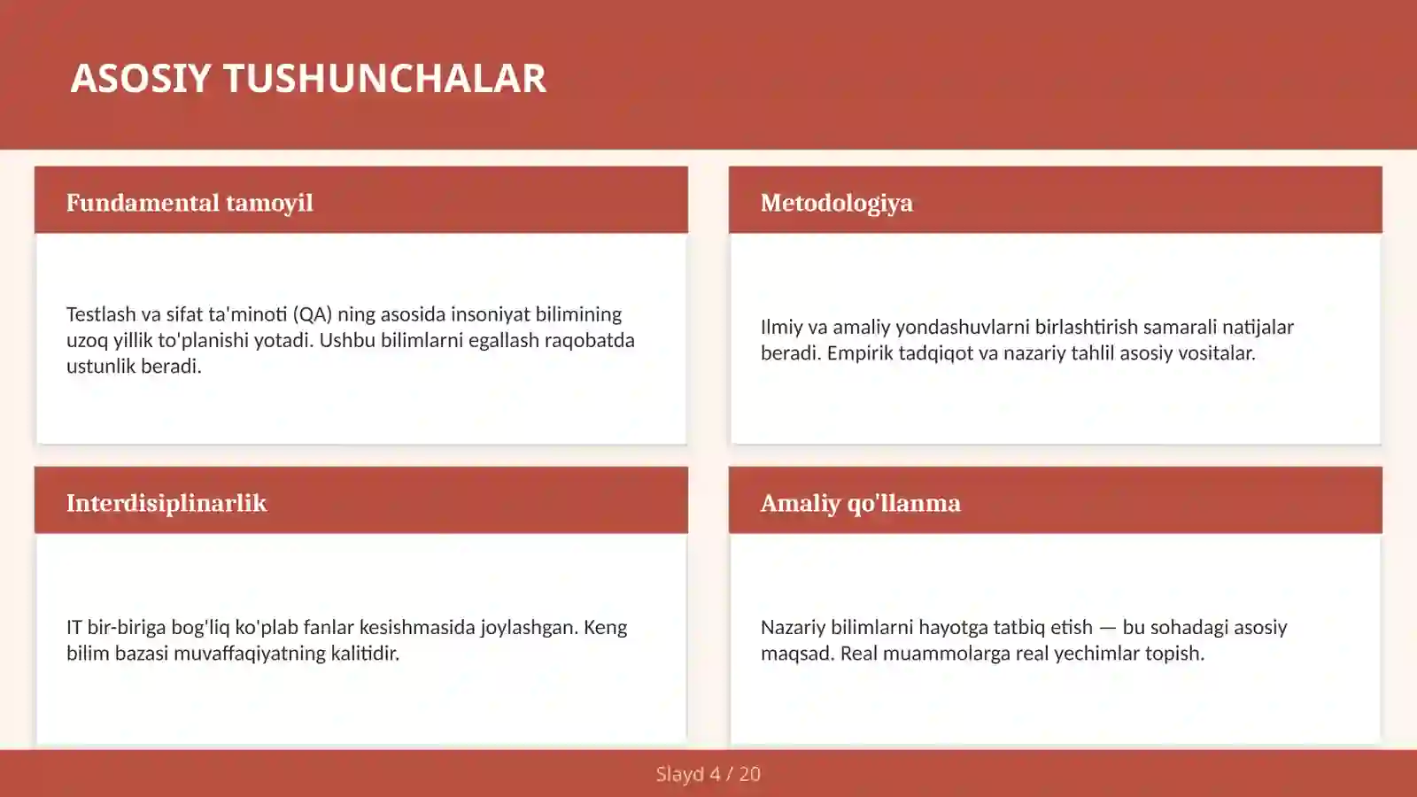 Testlash va sifat ta'minoti (QA) 4