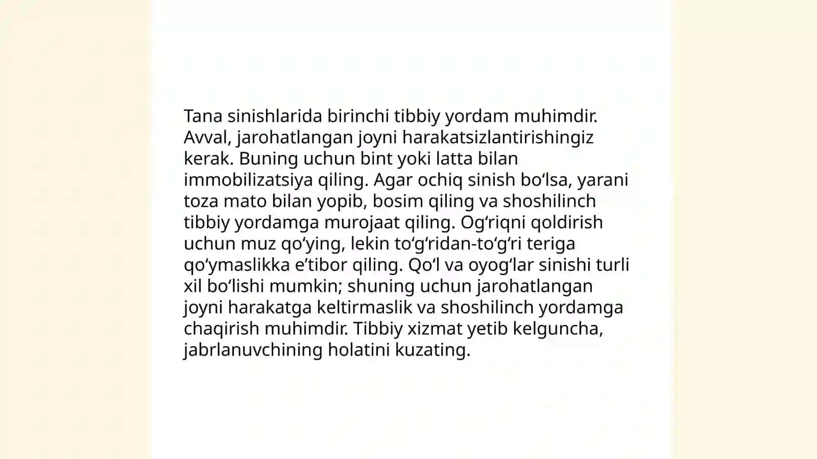Tayanch -xarakat apparati sinishlari va chiqishlarini tashxislash. Birinchi tibbiy yordam. Transportli immobilizatsiya 4