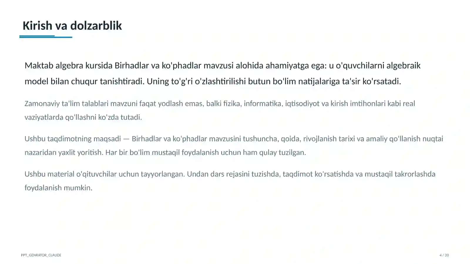 Birhadlar va ko'phadlar (7-sinf) 4