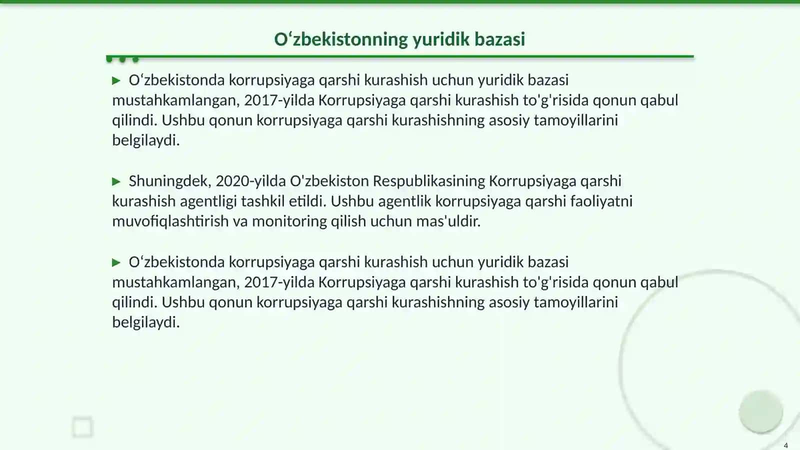 Korrupsiyaga qarshi kurashish chora tadbirlar 4
