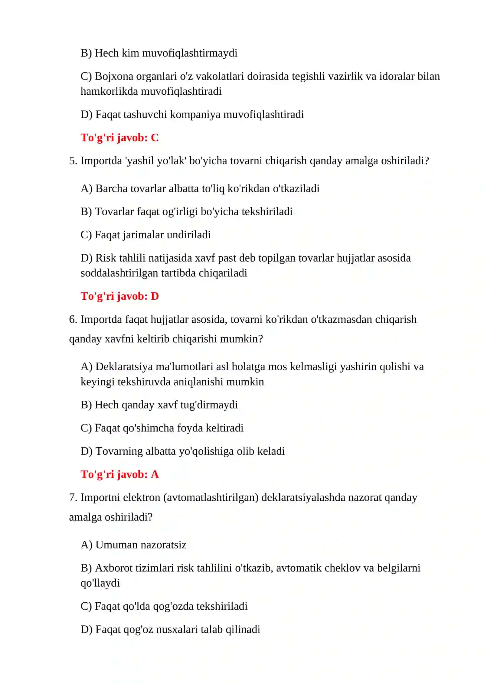 IMPORT DEKLARATSIYASI TESTLARI 4