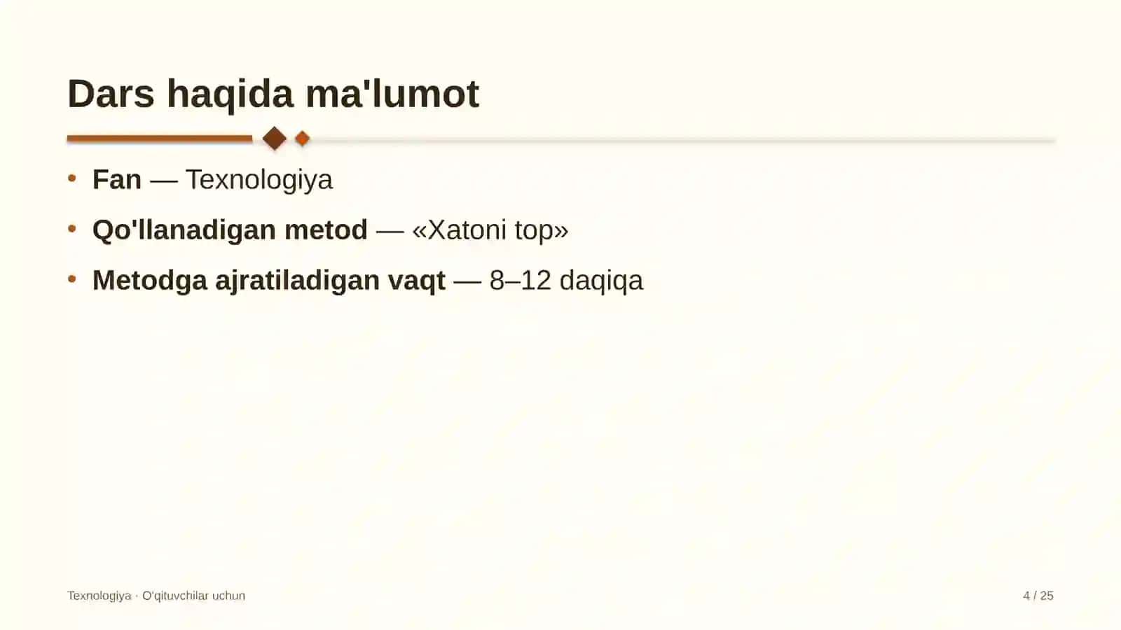 texnologiya darslarida xatoni top metodidan foydalanish 7284 4