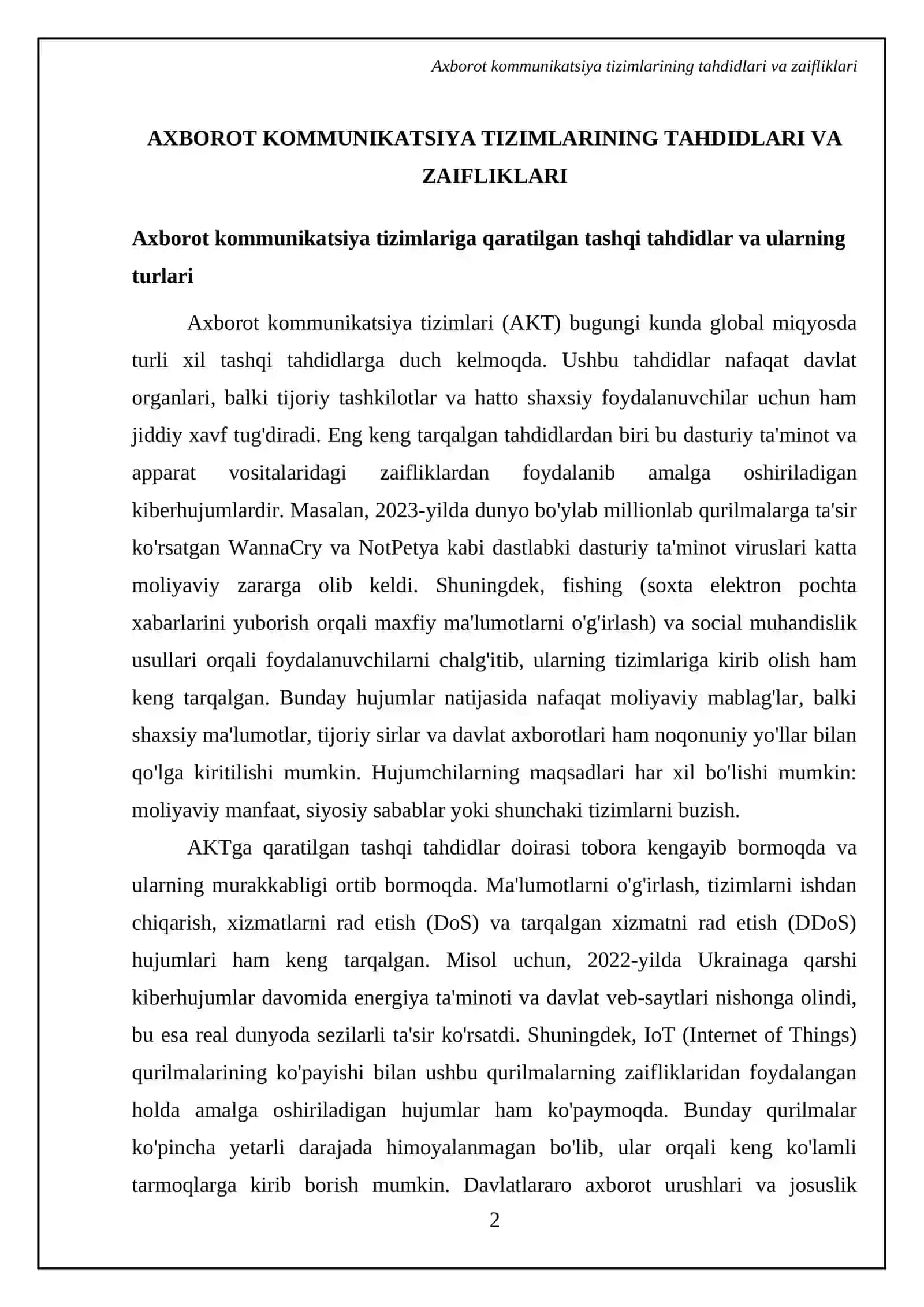 Axborot kommunikatsiya tizimlarining tahdidlari va zaifliklari 4
