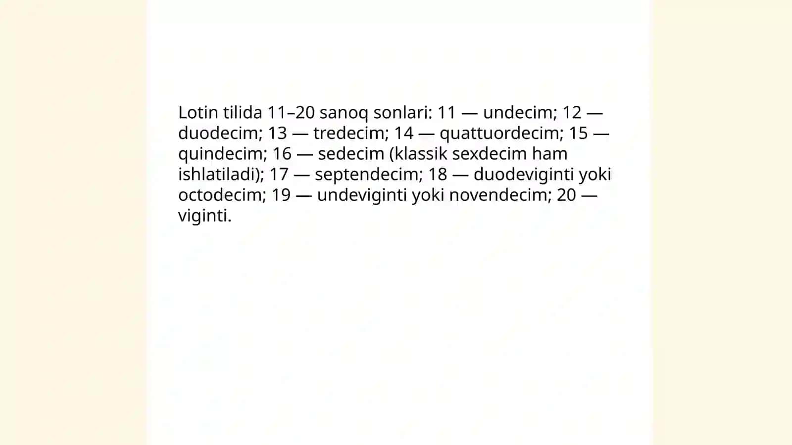 Lotin tilida sanoq va miqdor sonlar 4