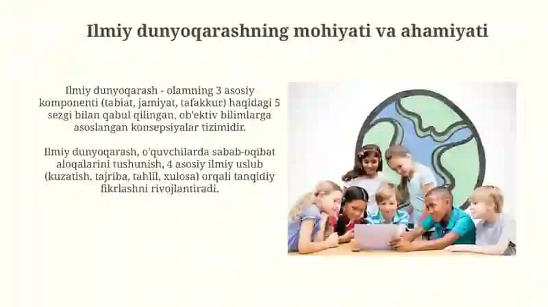 Boshlangʻich sinf oʻquvchilarini ilmiy dunyoqarashini shakllantirish.aqliy tarbiya 4