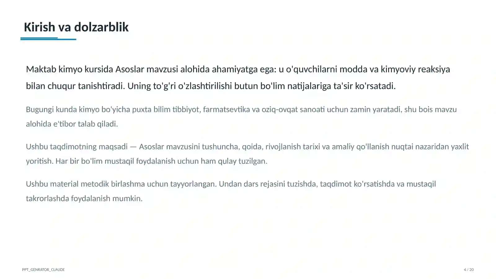 Kimyo (7–11) — metodik birlashma uchun 2