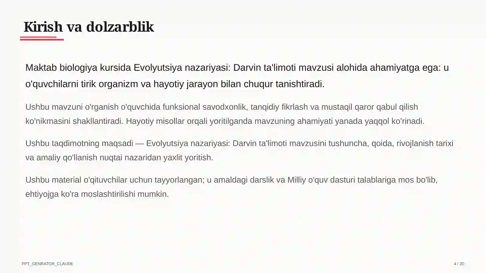 Evolyutsiya nazariyasi: Darvin ta'limoti (10-sinf) 4