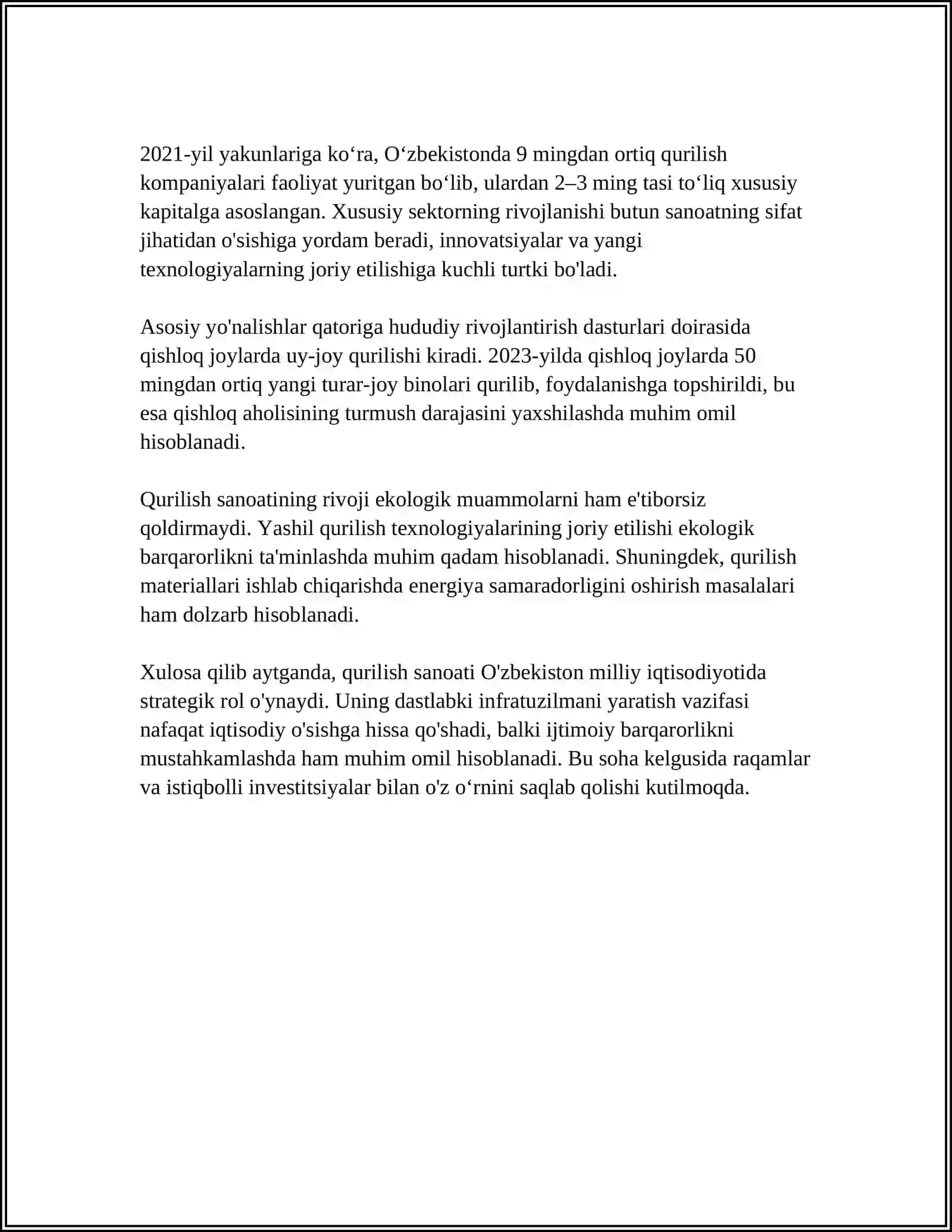 QURILISH MILLIY IQTISODIYOTINING MUHIM TARMOGʻI 4