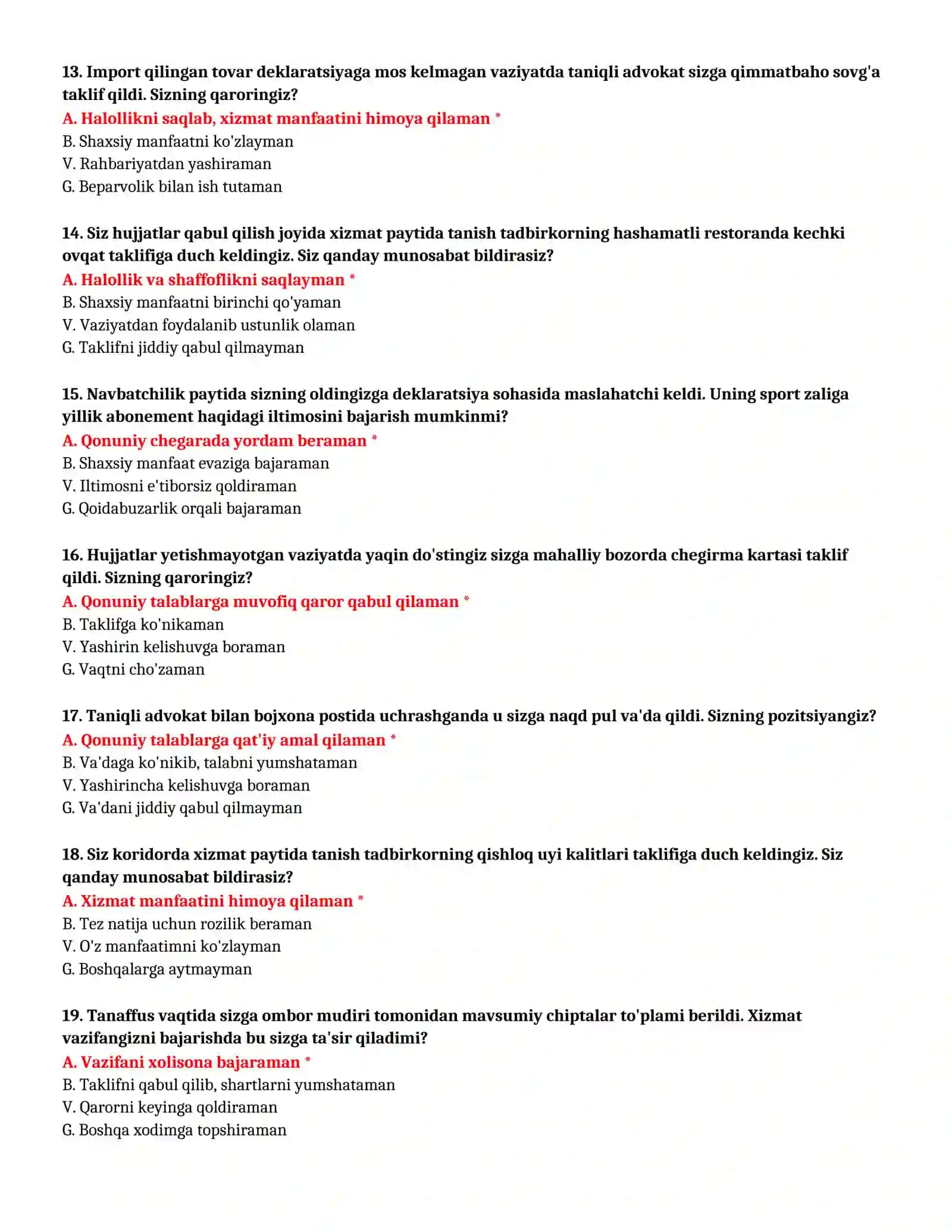 BOJXONA AKADEMIYASI - TO'LIQ TEST TO'PLAMI (№ 60) 4