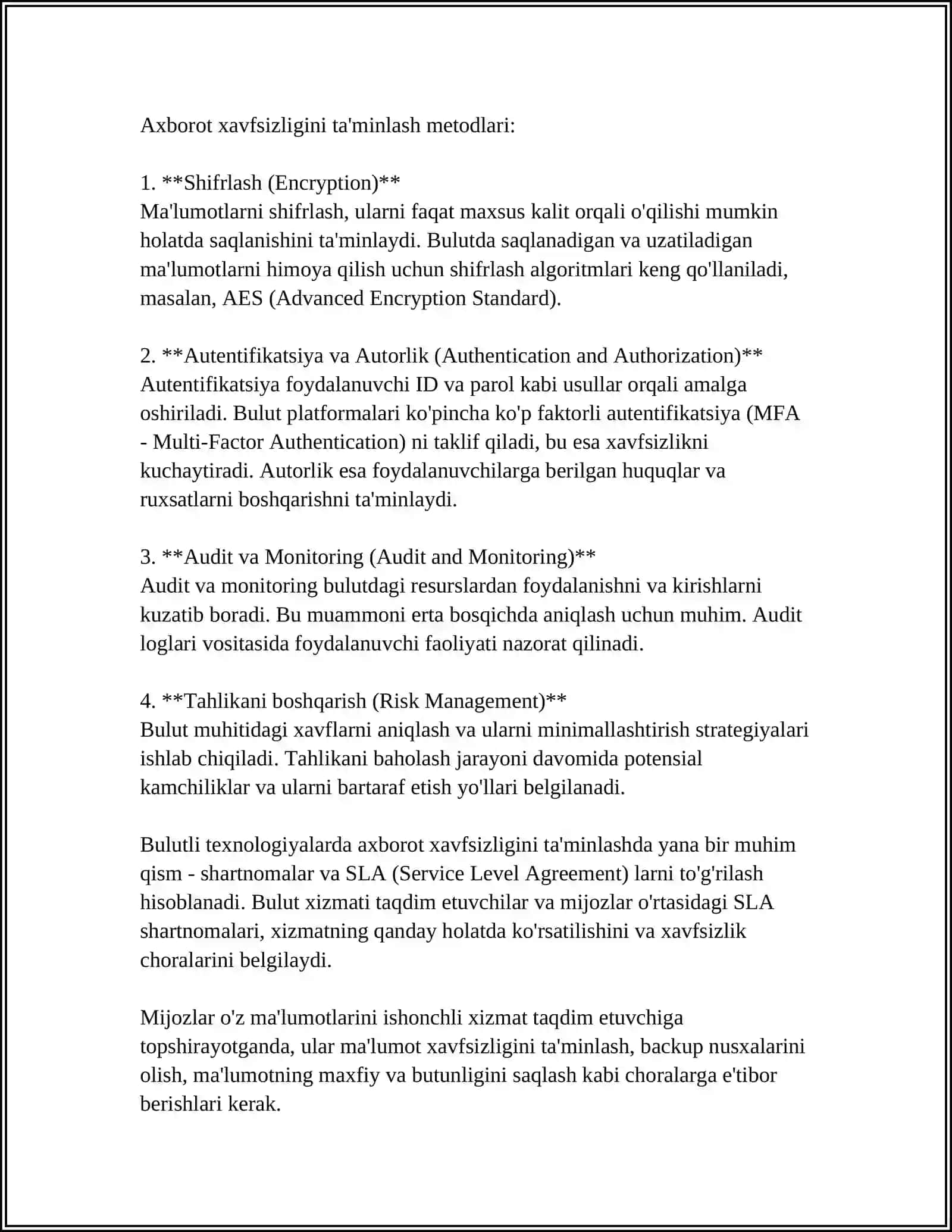 BULUTLI TEXNOLOGIYALARDA AXBOROT XAVFSIZLIGI TAʼMINLASH 4