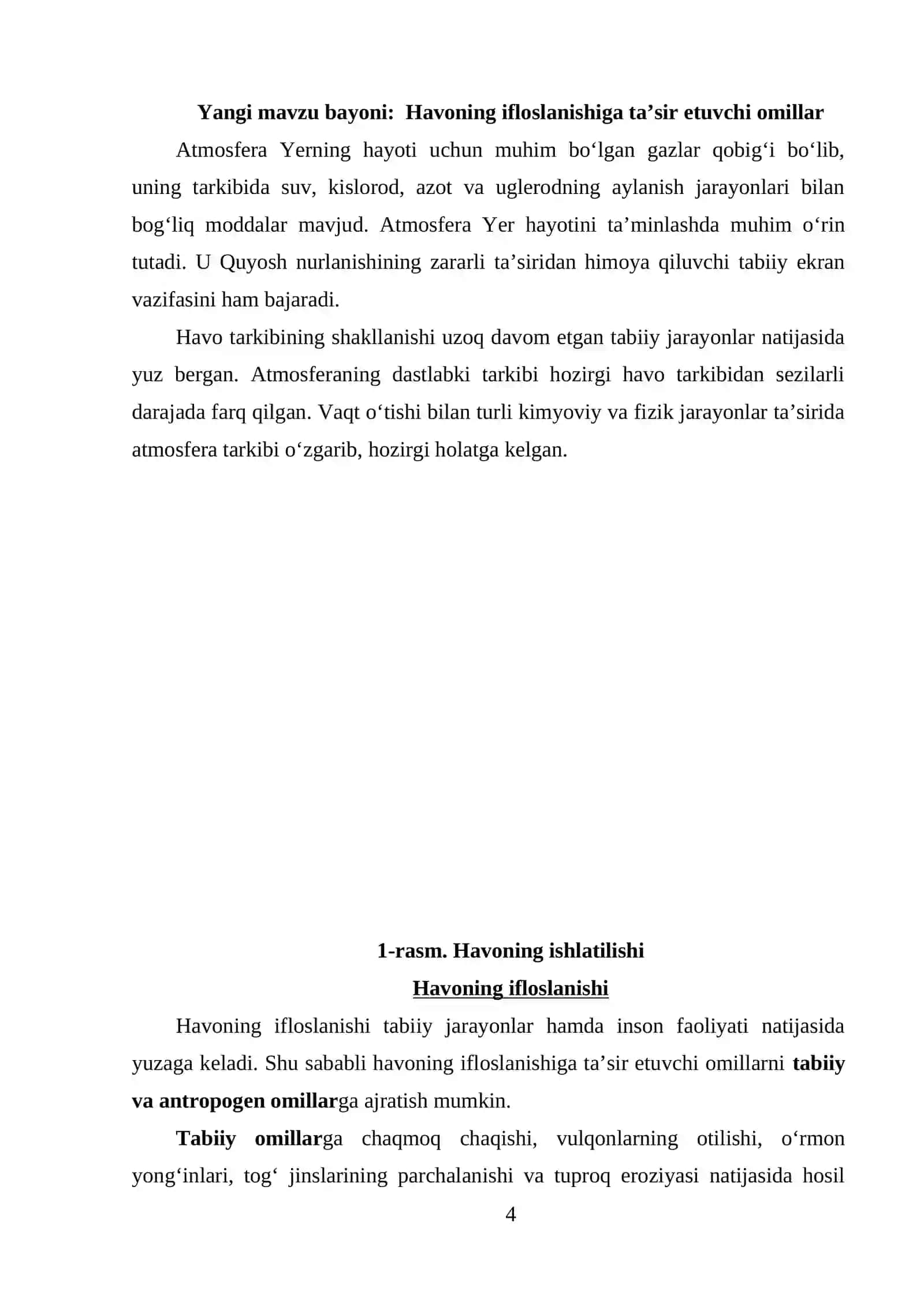 Havoning ifloslanishiga ta'sir etuvchi omillar.  dars ishlanma 4