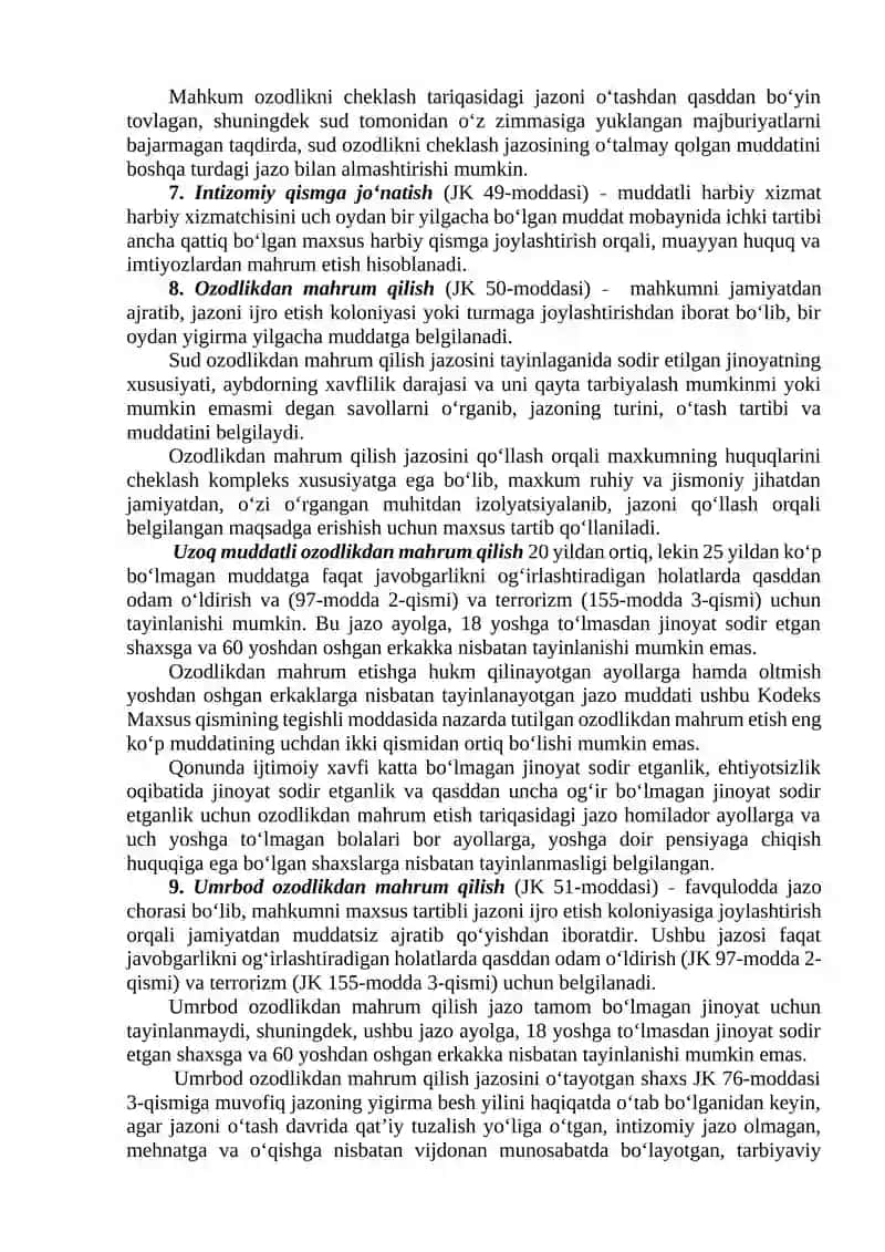 Jinoiy jazo tushunchasi va tizimi. Jazo tayinlash 4