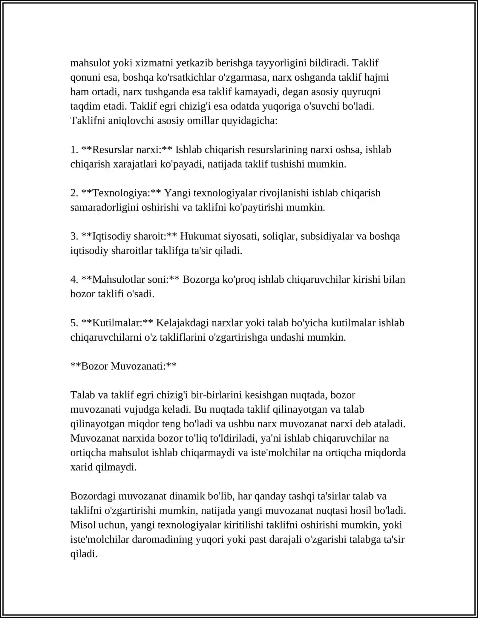 TALAB VA TAKLIF NAZARIYASI ASOSLARI 4
