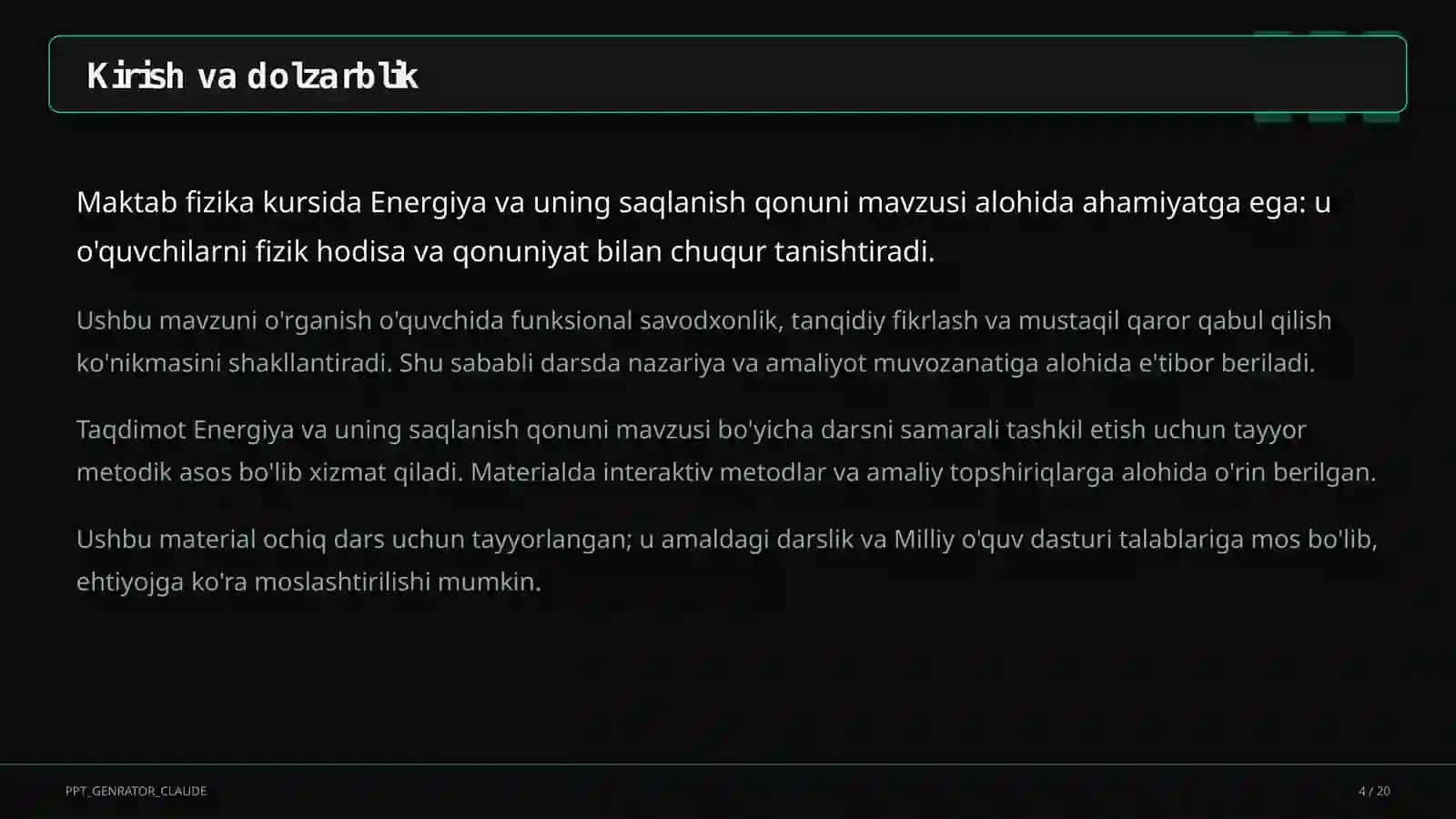 Energiya va uning saqlanish qonuni (7-sinf) 1
