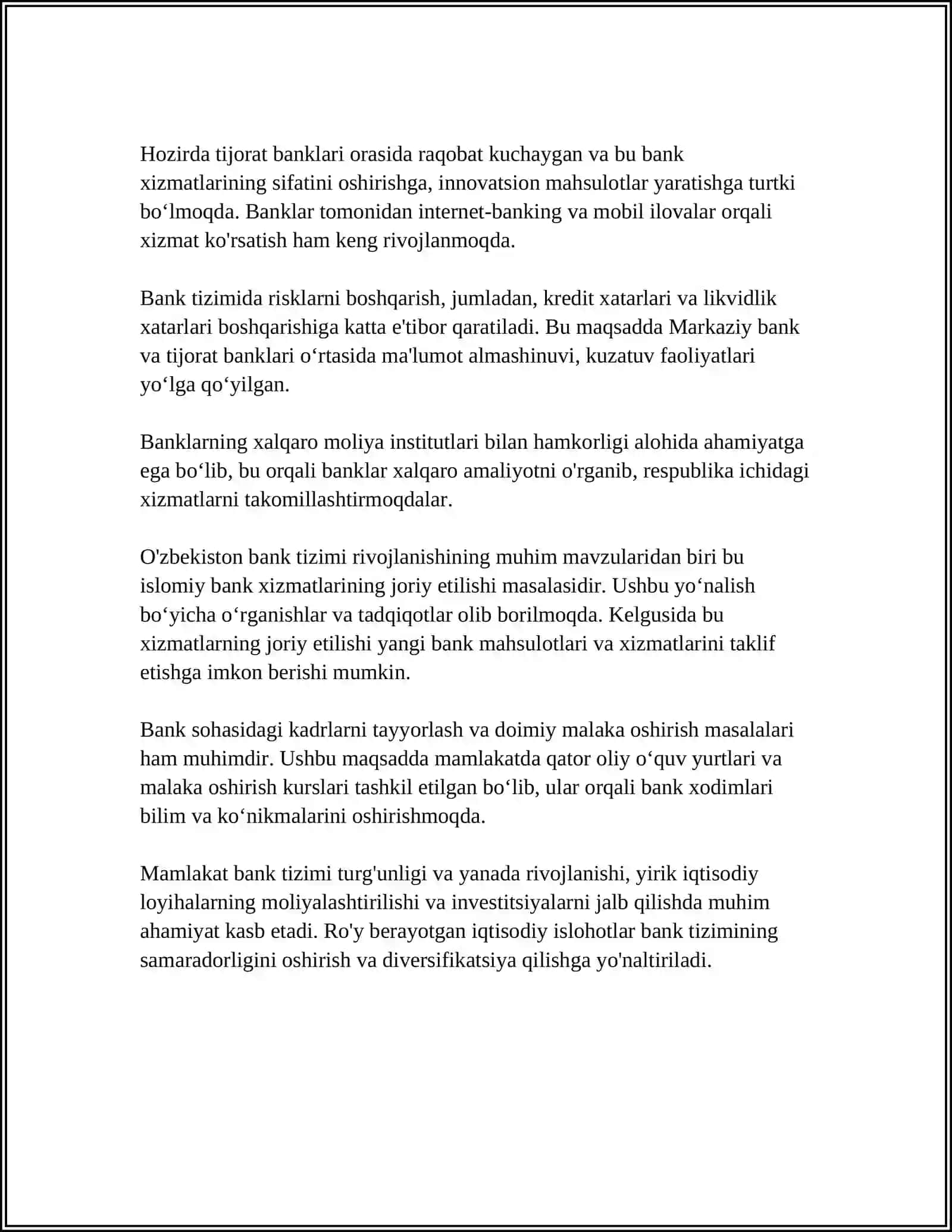 O’ZBEKISTON RESPUBLIKASI BANK TIZIMI VA UNING TARKIBI 4