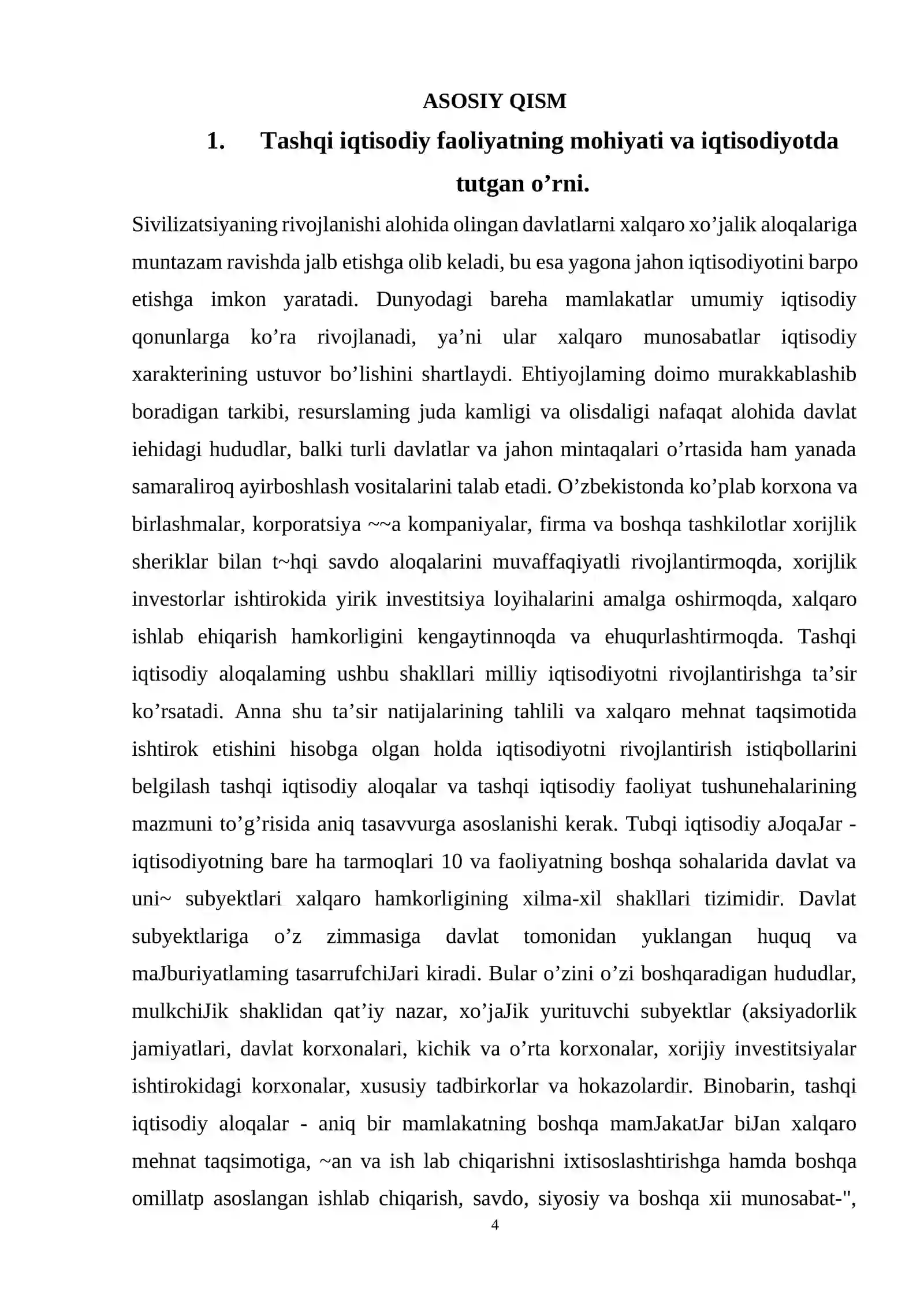Tashqi iqtisodiy faoliyatning asosiy yo’nalishlari va ularni tartibga solish prinsiplari 4