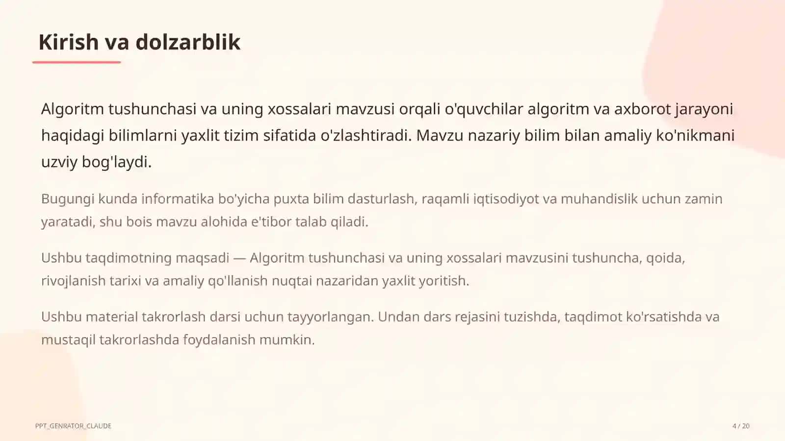 Algoritm tushunchasi va uning xossalari (6-sinf) 4