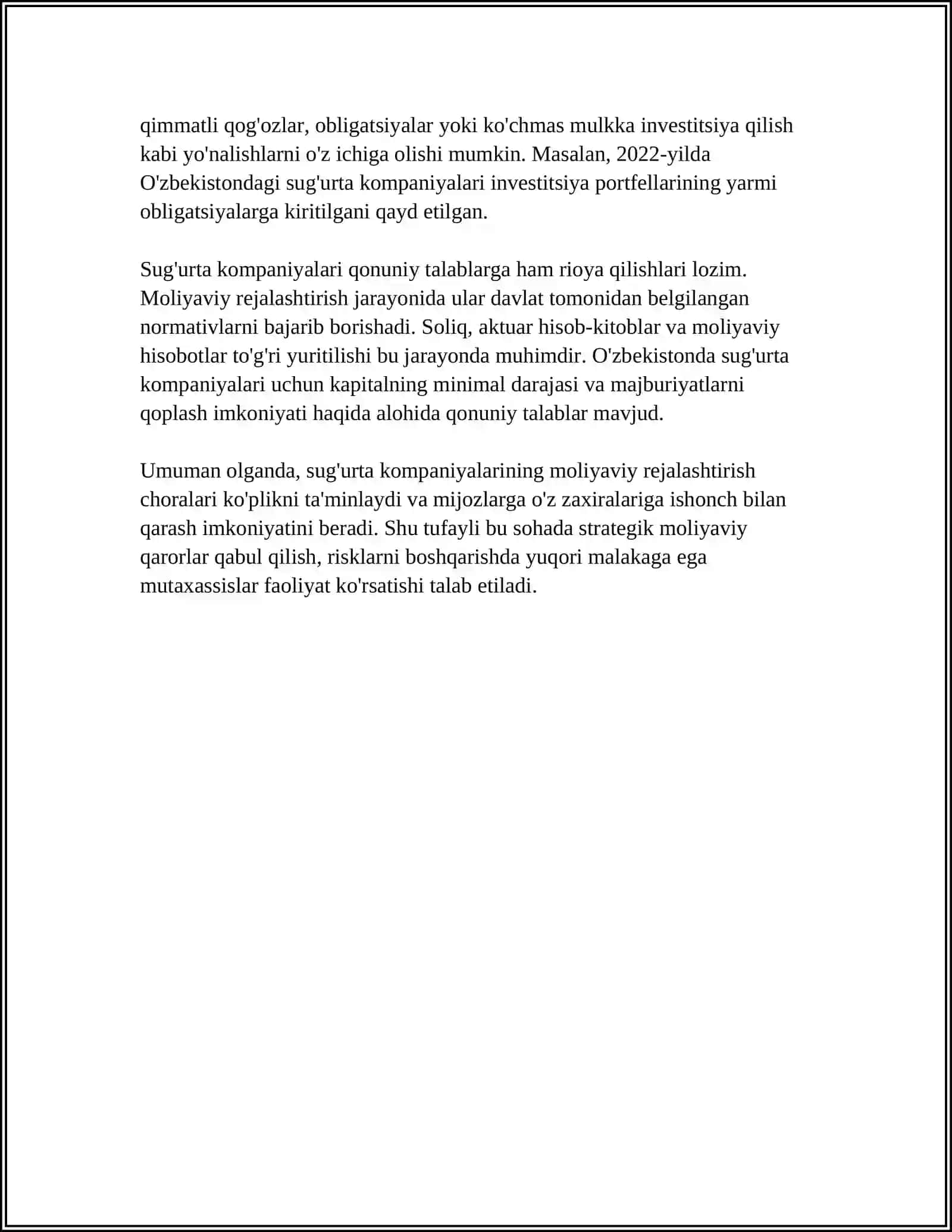 Sug'urta kompaniyalarida moliyaviy rejalashtirish 4