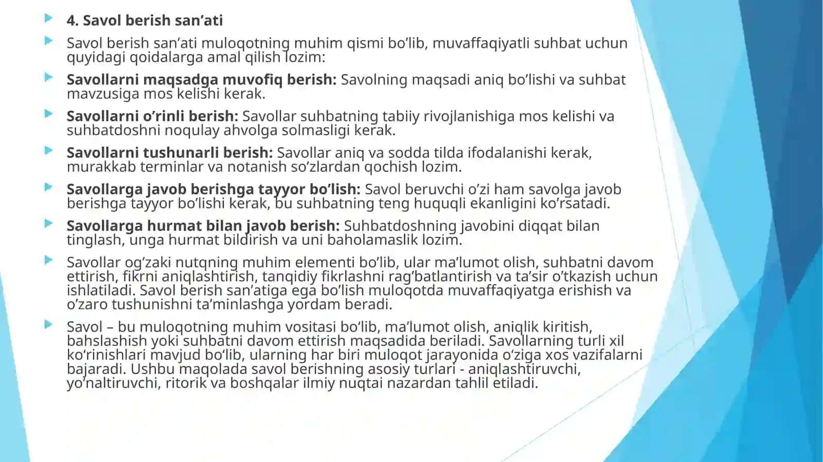 SAVOL-JAVOB MADANIYATI 4