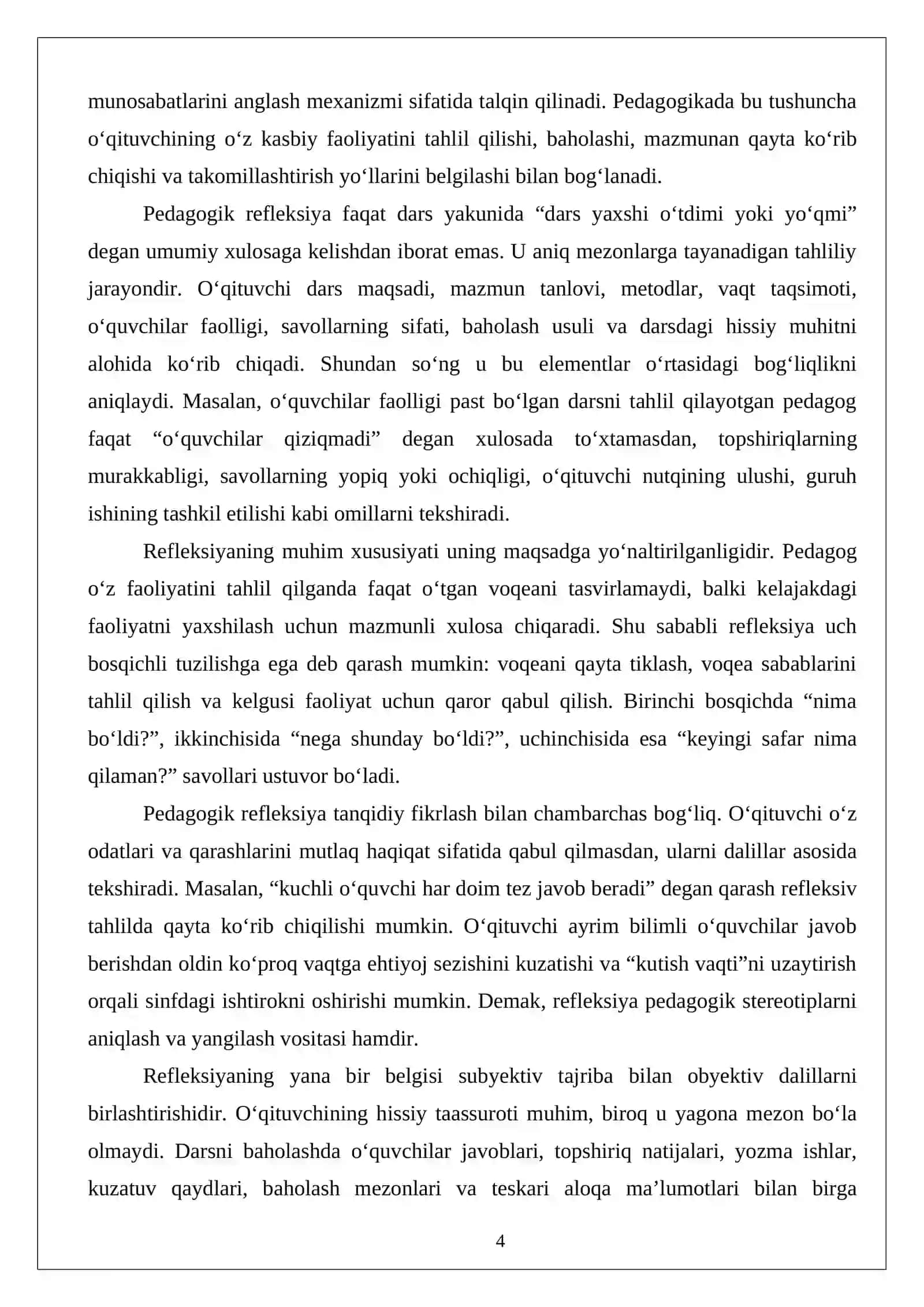 O‘qituvchining pedagogik refleksiyasi va kasbiy rivojlanishdagi o‘rni 4
