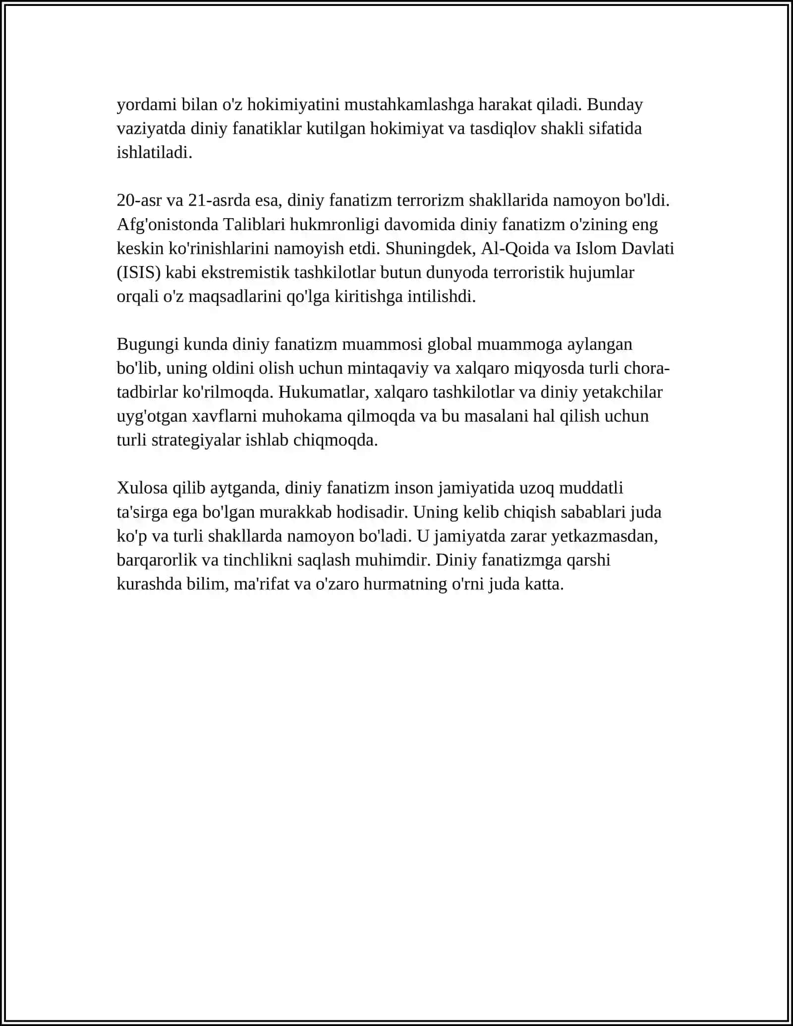 DINIY FANATIZM, EKSTREMIZM, FUNDAMENTALIZM, TERORIZMNING TARIXI VA ULARNING HOZIRGI DAVRDA XAVSIZLIKKA TAHDIDI 4
