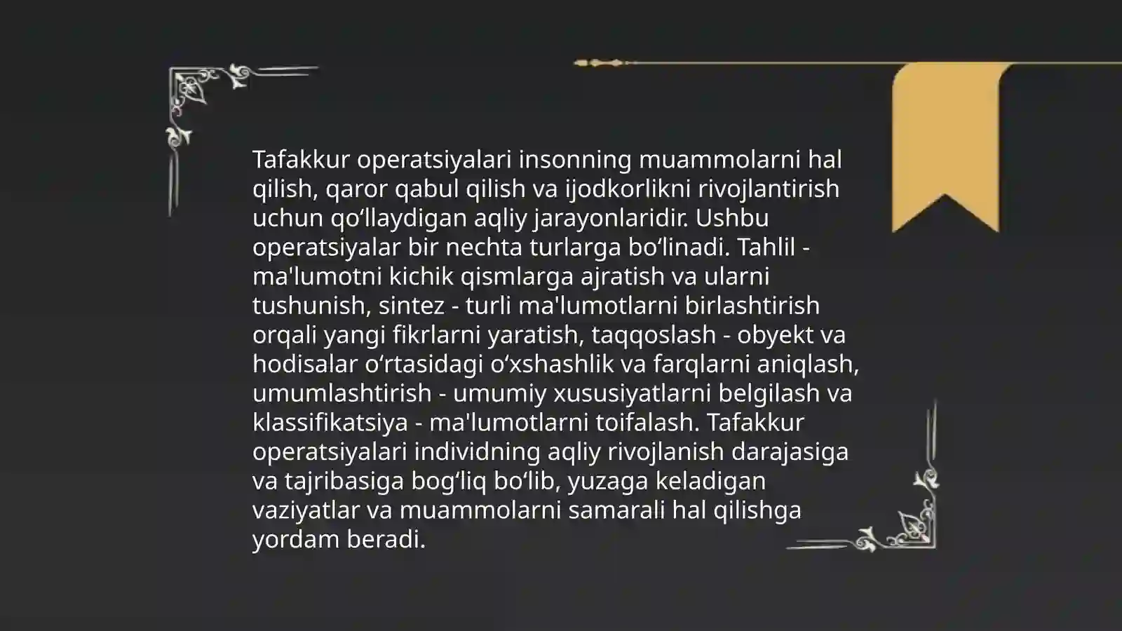 Tafakkur borasidagi psixologik Tafakkur operatsiyalari,intellekt va kreativlik nazariyalari 4