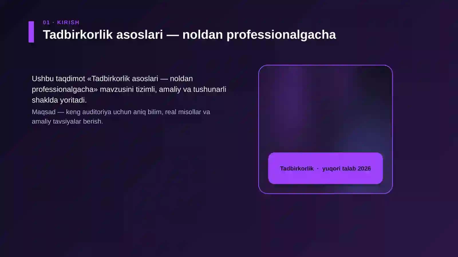 Tadbirkorlik asoslari — noldan professionalgacha 4