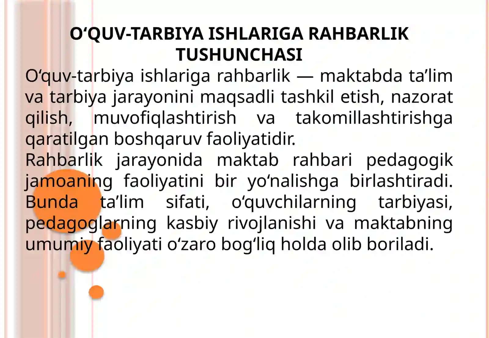 Maktabning o'quv tarbiya ishlariga rahbarlik. Maktab ishini rejalashtirish. 4
