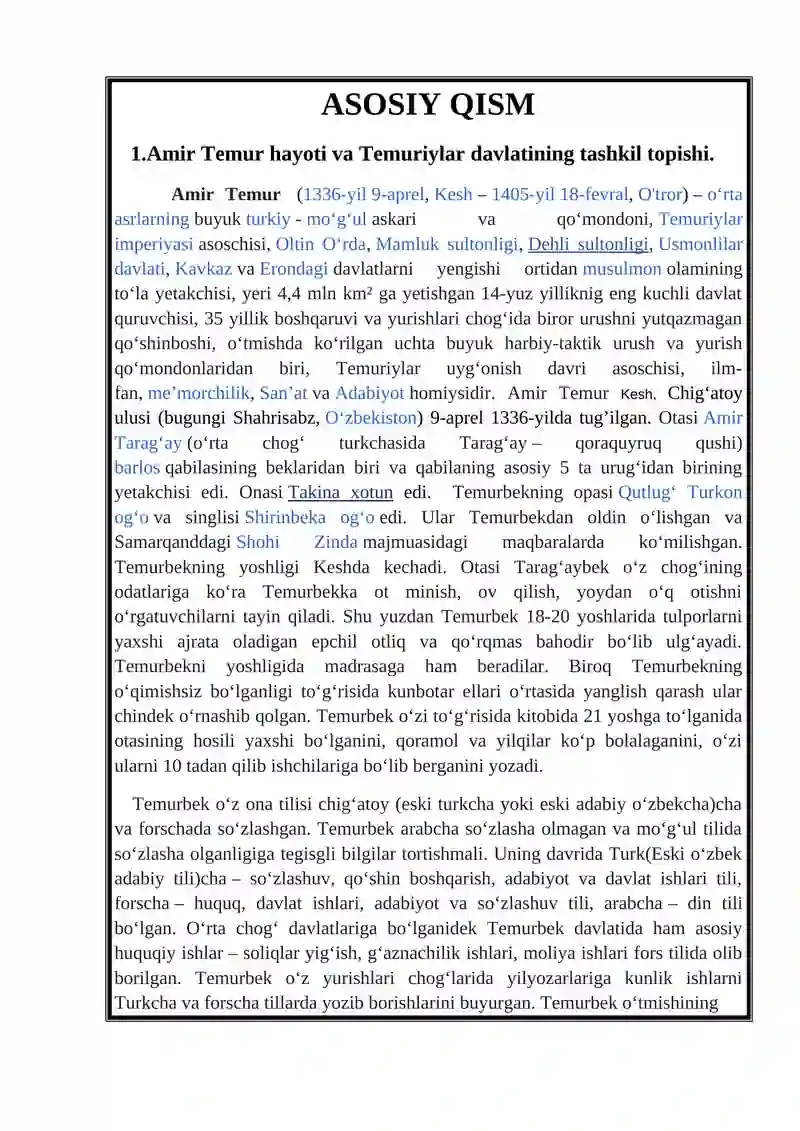 Amir Temur va Temuriylar davlati referat 4