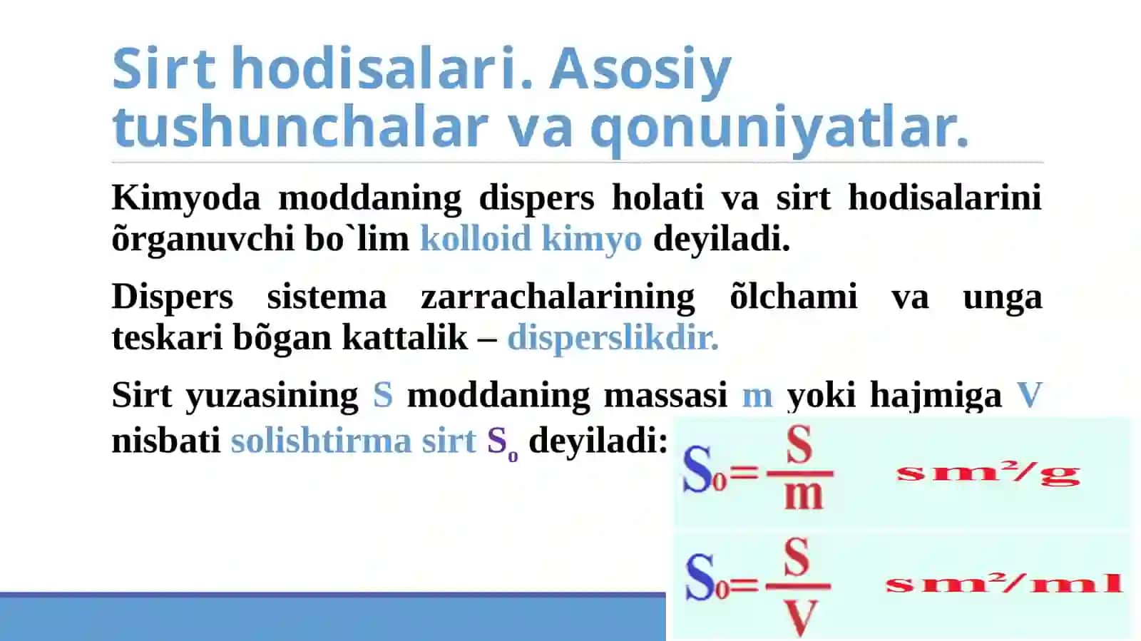Sirt hodisalar. Xromatografiya, uni tibbiyotdagi ahamiyati. Adsorbsiya. Organizmda kechadigan so‘rilish jarayonlarining modda almashinuviga ta’siri. Kolloid dispers sistema, tibbiyotdagi ahamiyati. Mitsella tuzilishi 4