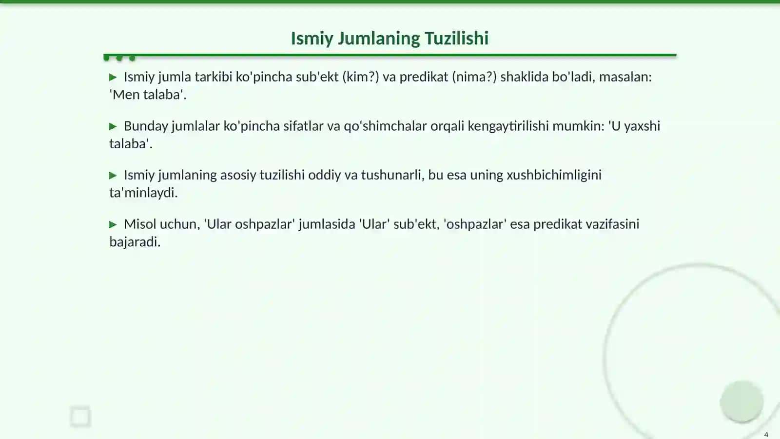 Ismiy Jumla: Tushuncha va Xususiyatlari 4