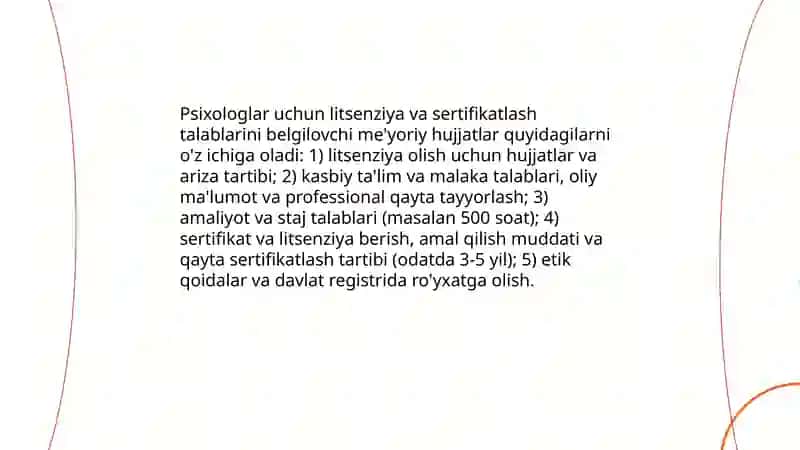 Psixolog kasbiy faoliyatini tashkil qilishda meyoriy xujjatlar 4