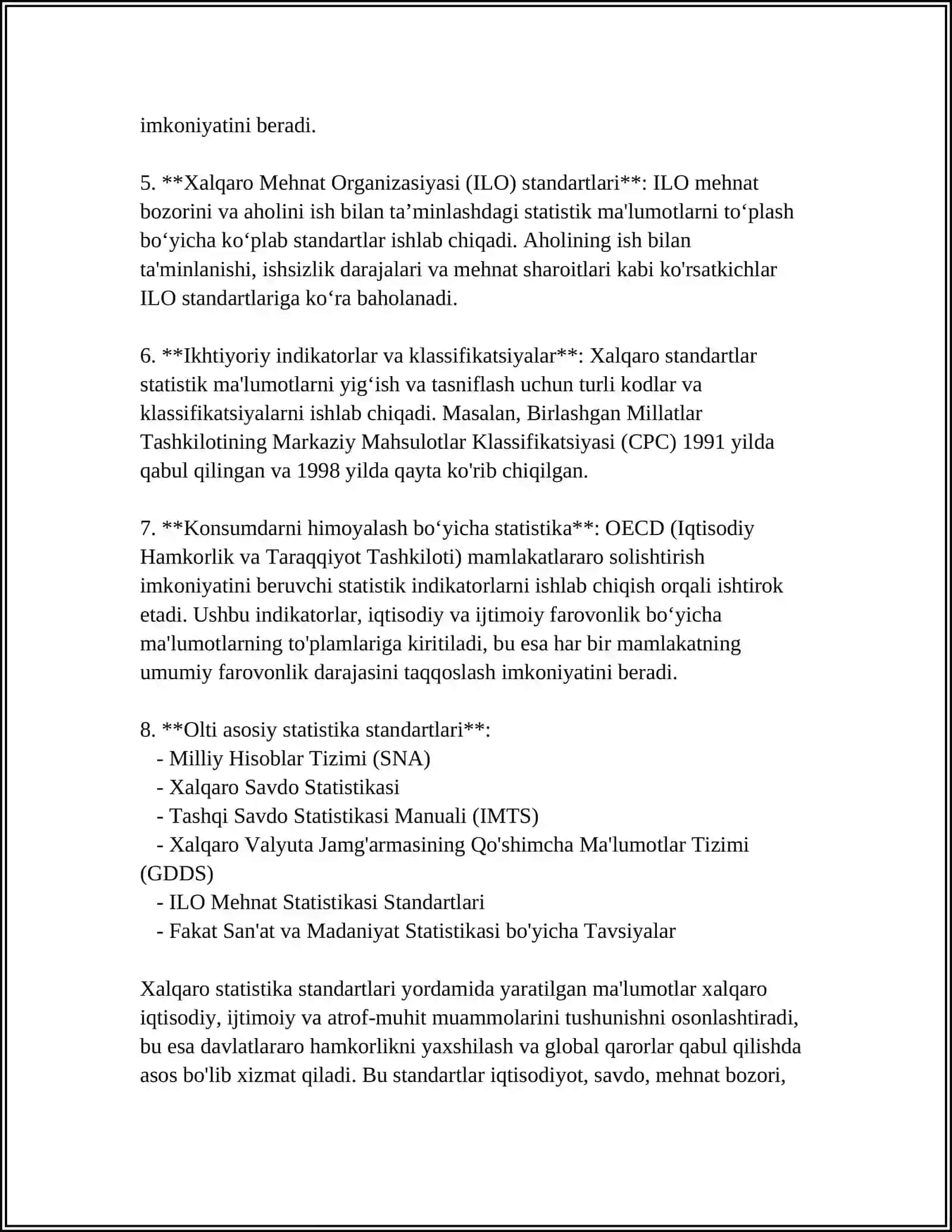 STATISTIK TAHLIL QILISHDA QÒLLANILADIGAN XALQARO STANDART KÒRSATKICHLAR 4
