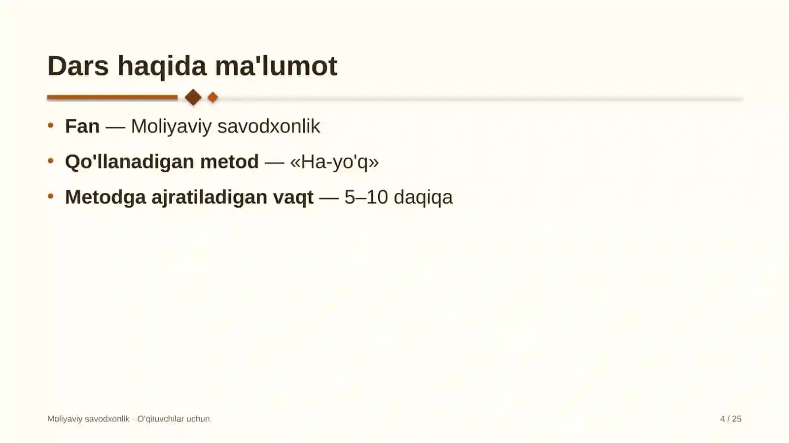 moliyaviy savodxonlik darslarida ha yo'q metodidan foydalanish 4281 4